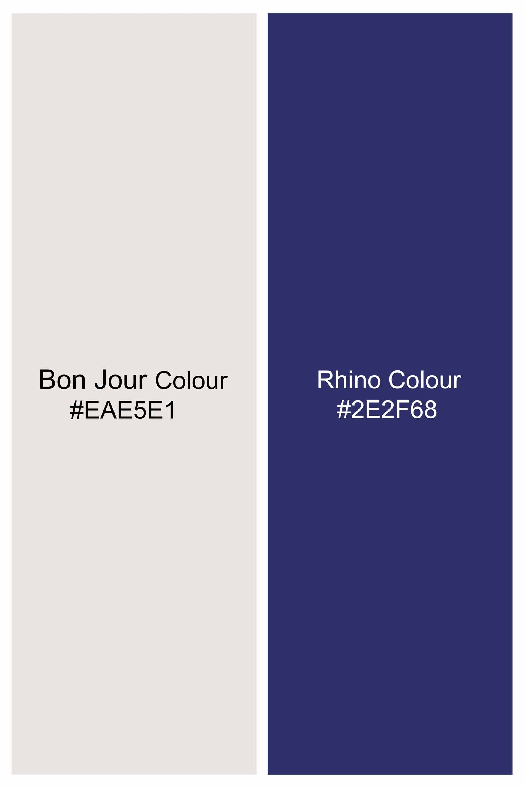 Bon Jour Cream and Rhino Blue Ditsy Printed Royal Oxford Shirt