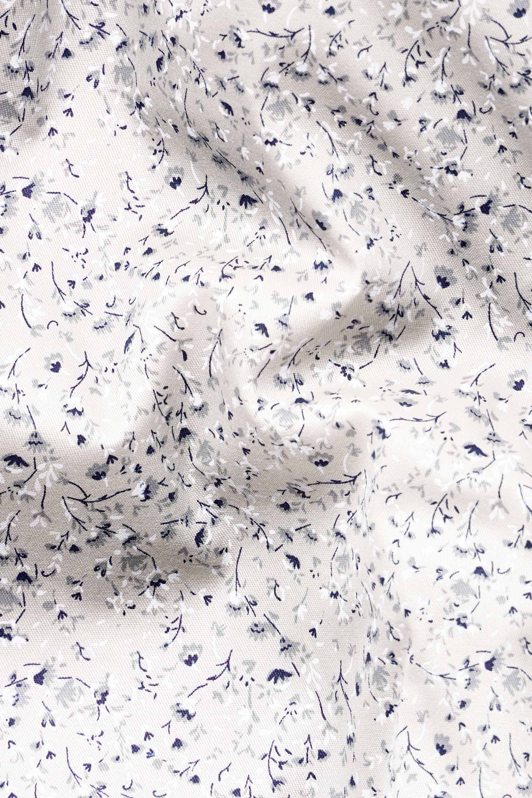 Bon Jour Cream and Rhino Blue Ditsy Printed Royal Oxford Shirt