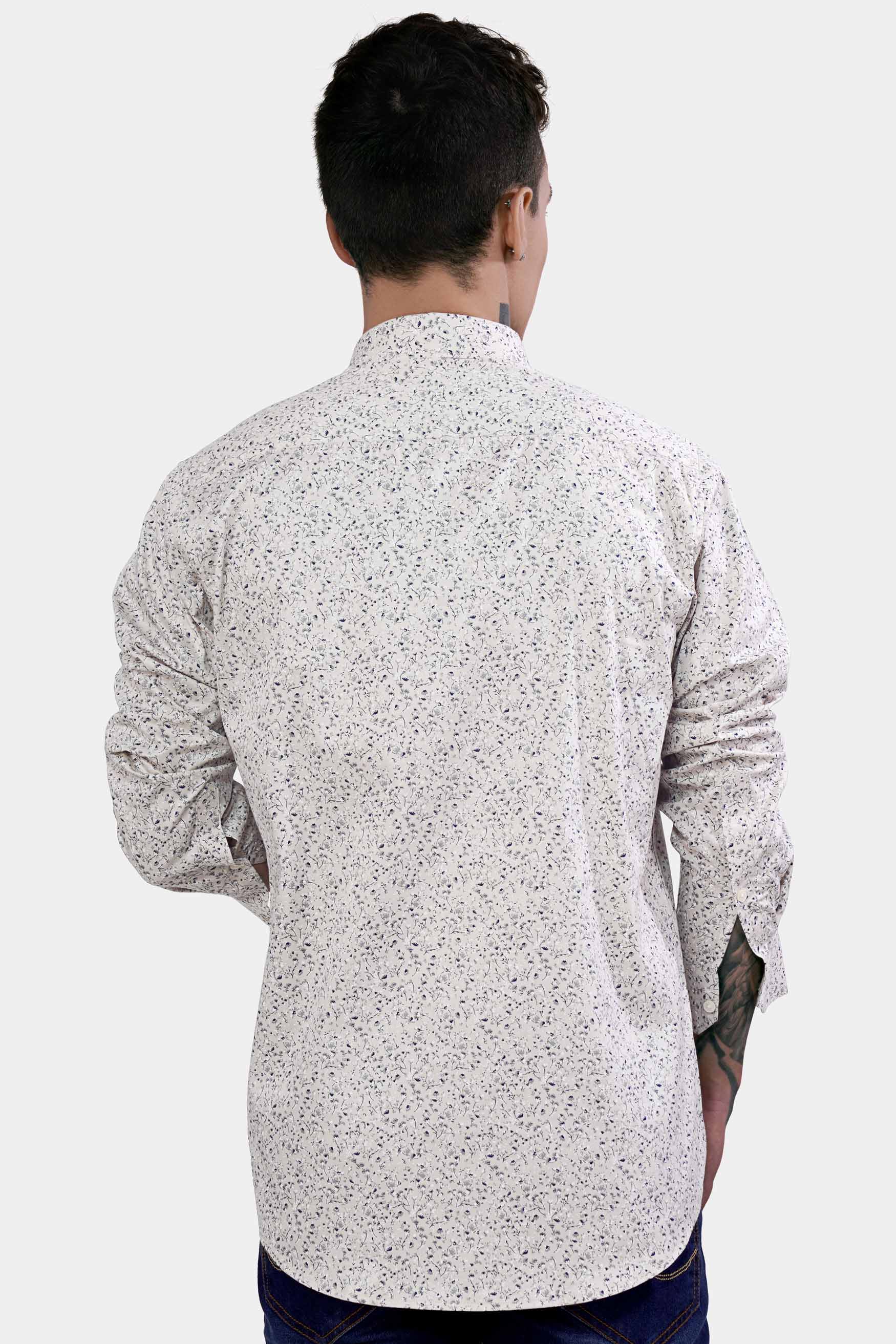 Bon Jour Cream and Rhino Blue Ditsy Printed Royal Oxford Shirt