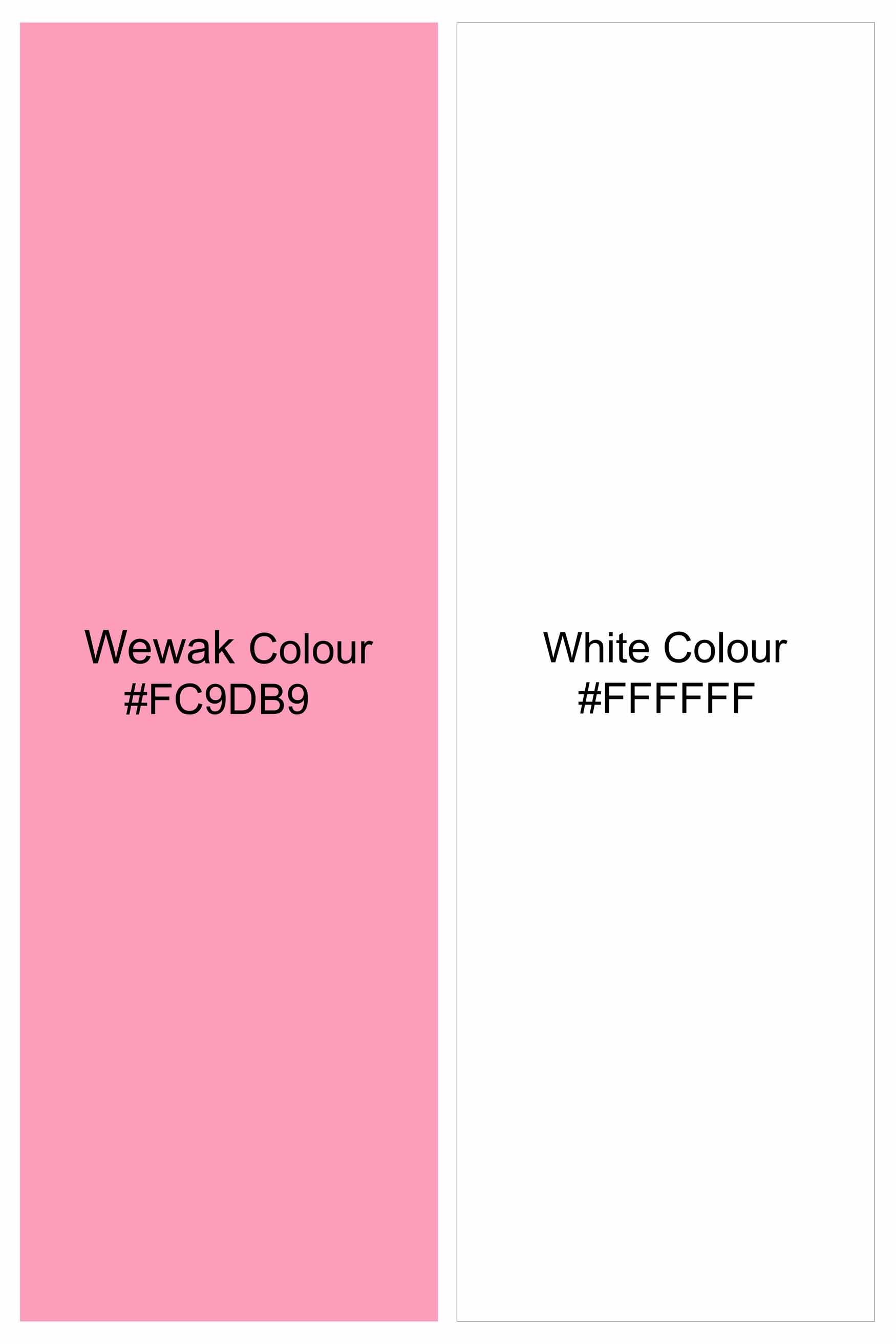 Wewak Pink and Bright White Leaves Printed Premium Tencel Shirt