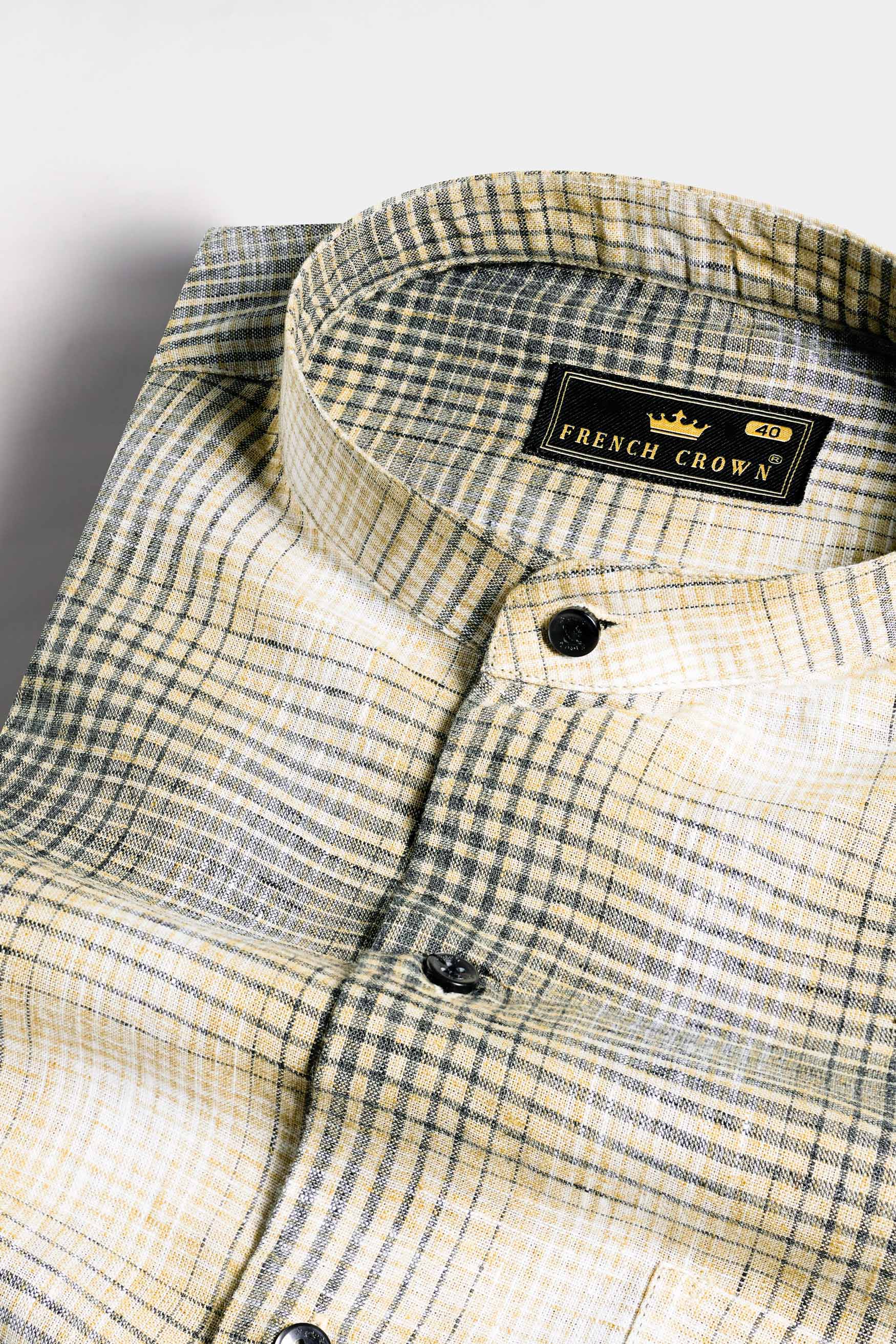Chalky Brown and White Checkered Luxurious Linen Shirt