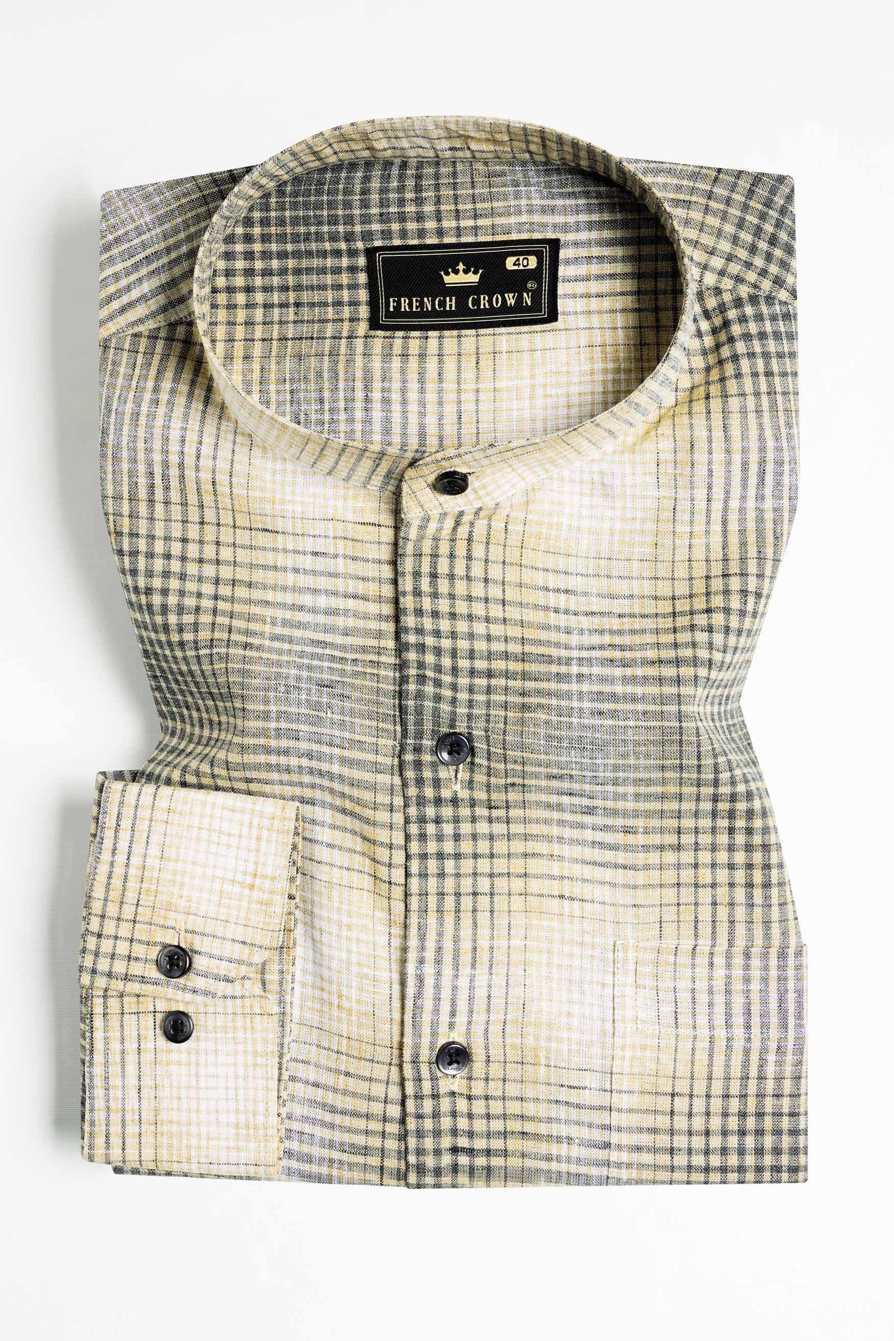Chalky Brown and White Checkered Luxurious Linen Shirt