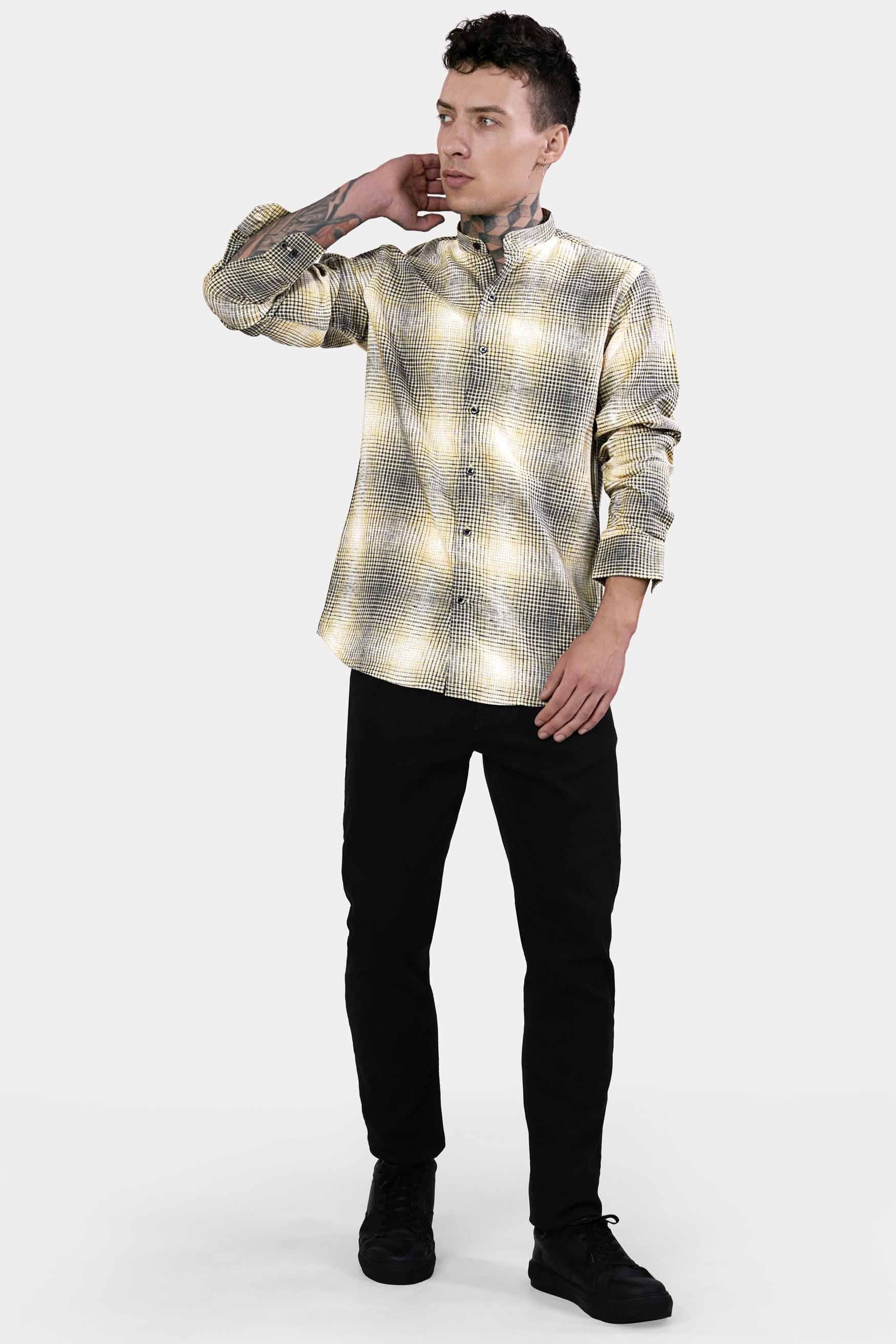 Chalky Brown and White Checkered Luxurious Linen Shirt