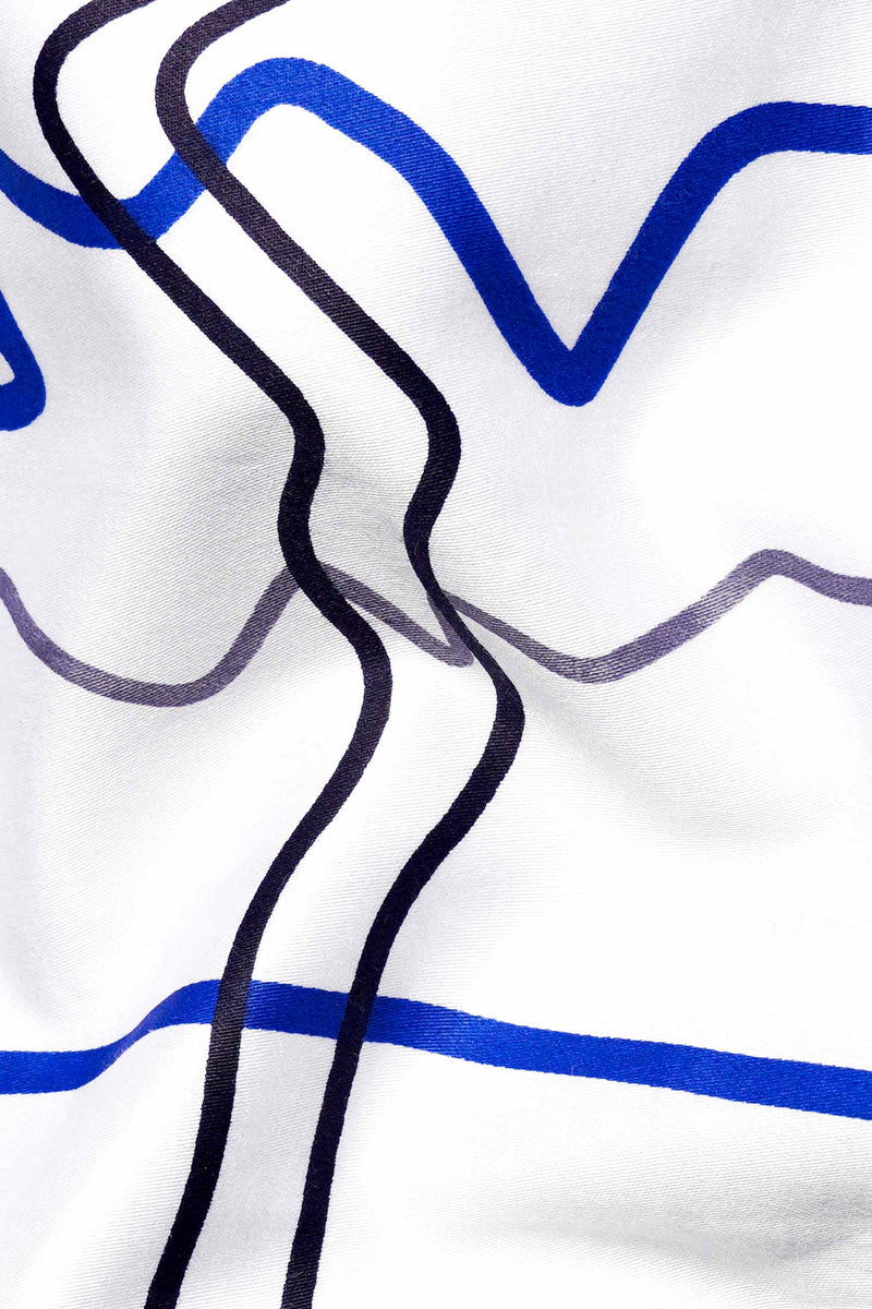 Bright White and Yale Blue Printed Subtle Sheen Super Soft Premium Cotton Kurta Shirt