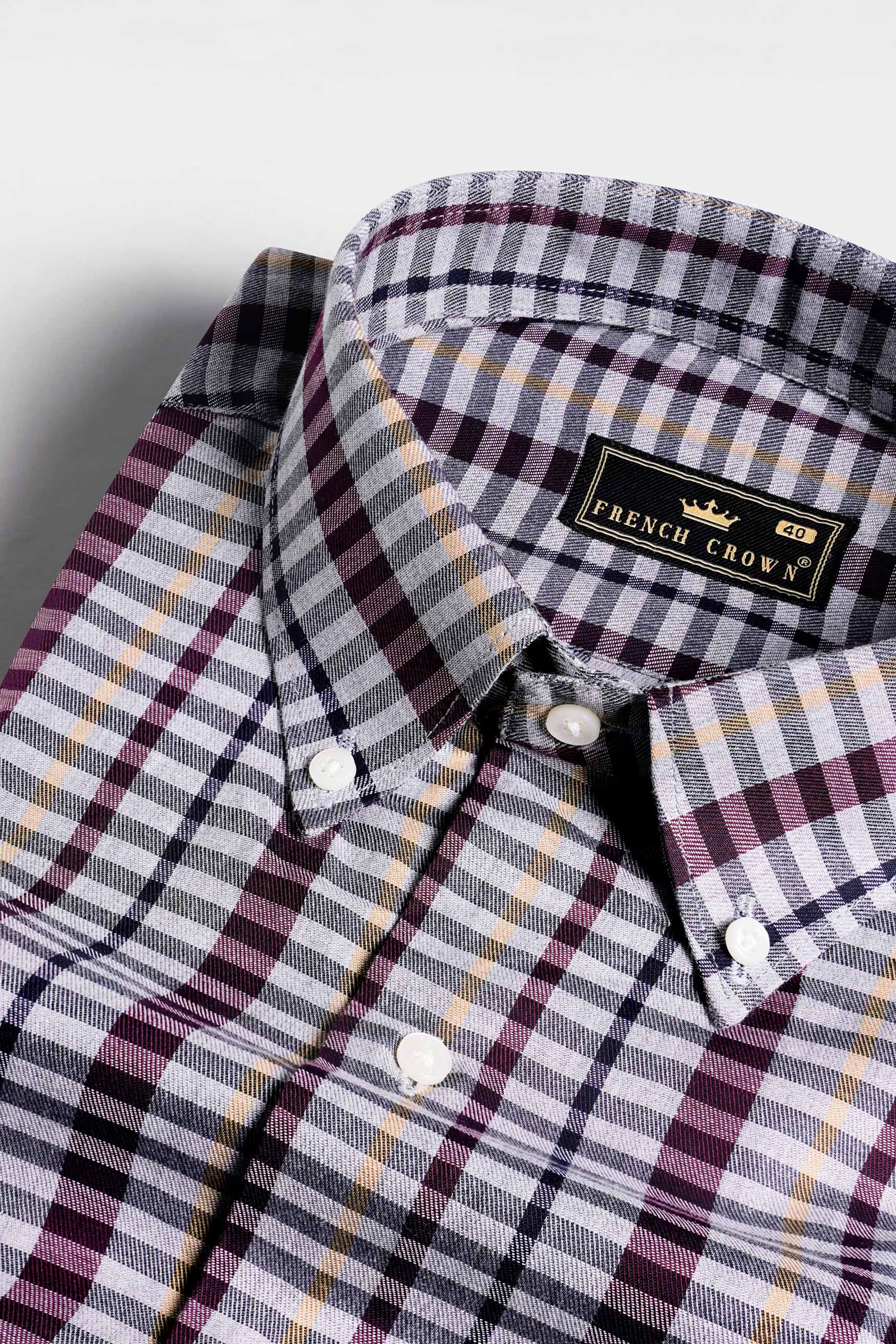 Nickel Gray and Tamarind Maroon Twill Checkered Premium Cotton Shirt
