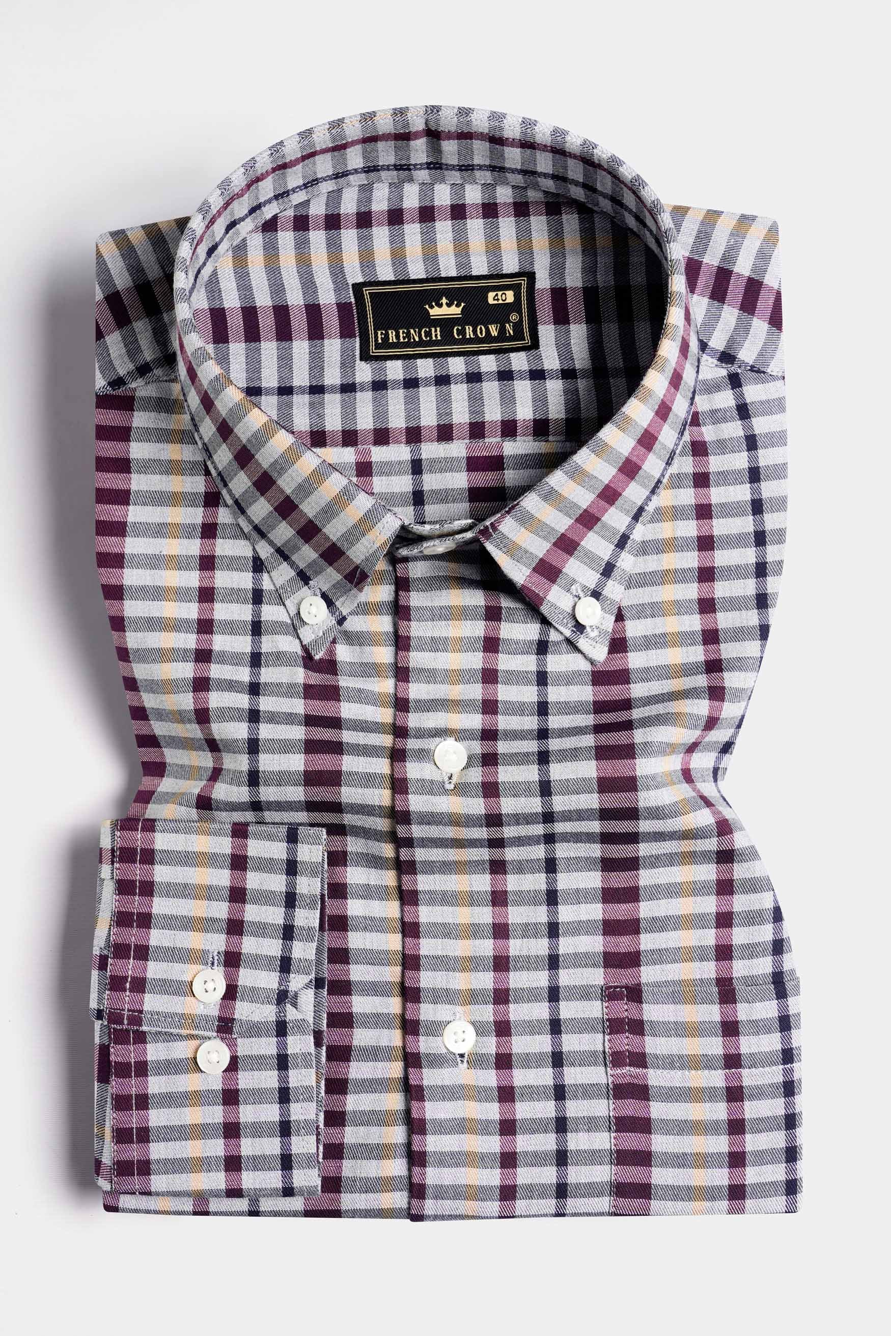 Nickel Gray and Tamarind Maroon Twill Checkered Premium Cotton Shirt