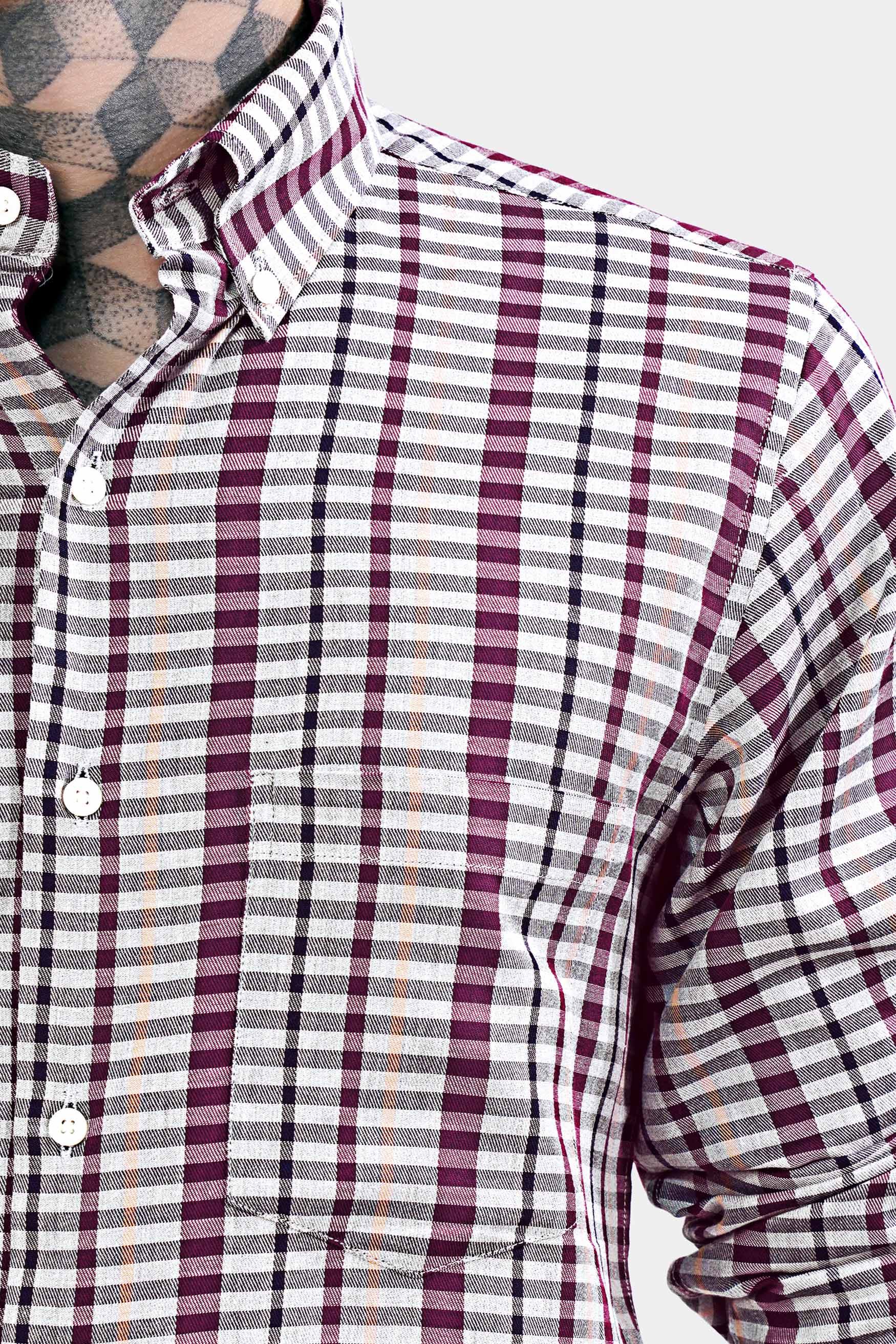 Nickel Gray and Tamarind Maroon Twill Checkered Premium Cotton Shirt