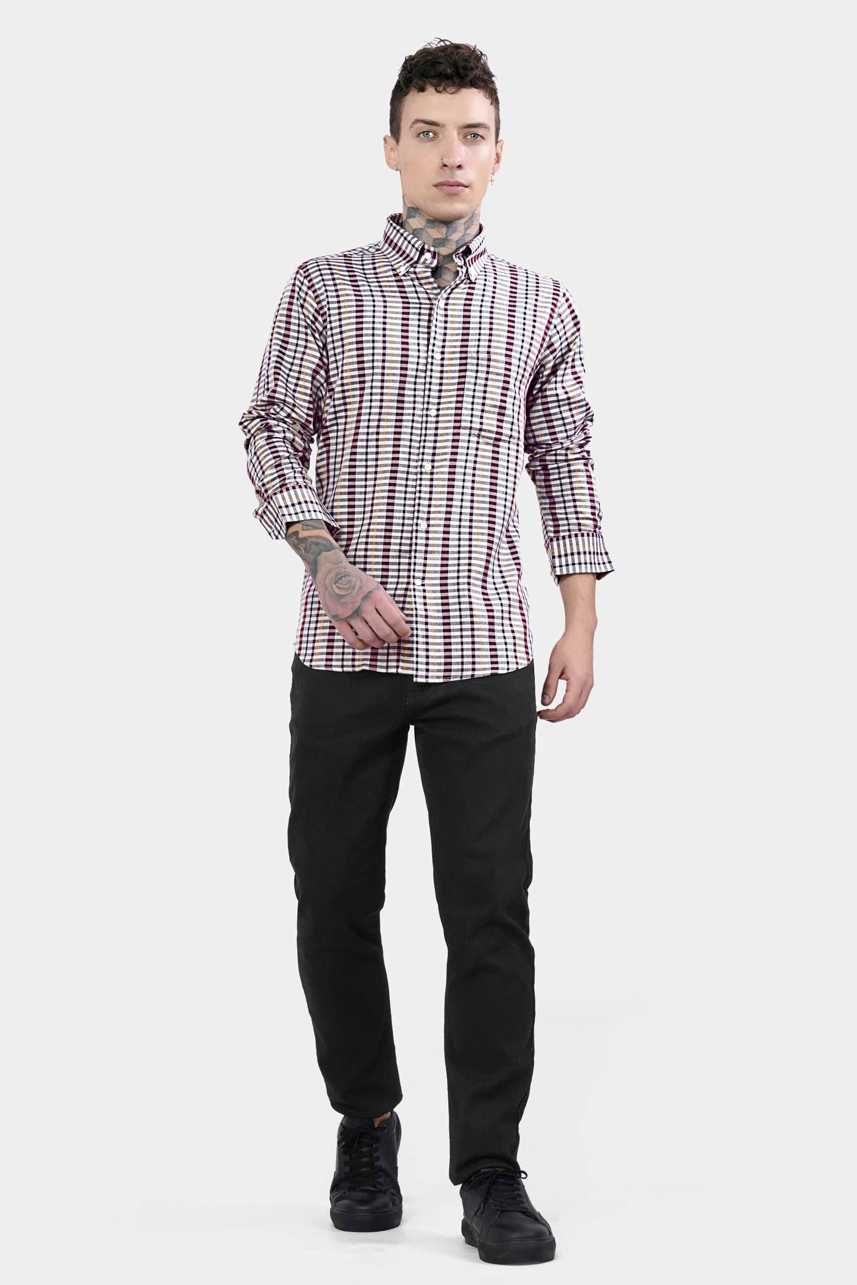 Nickel Gray and Tamarind Maroon Twill Checkered Premium Cotton Shirt