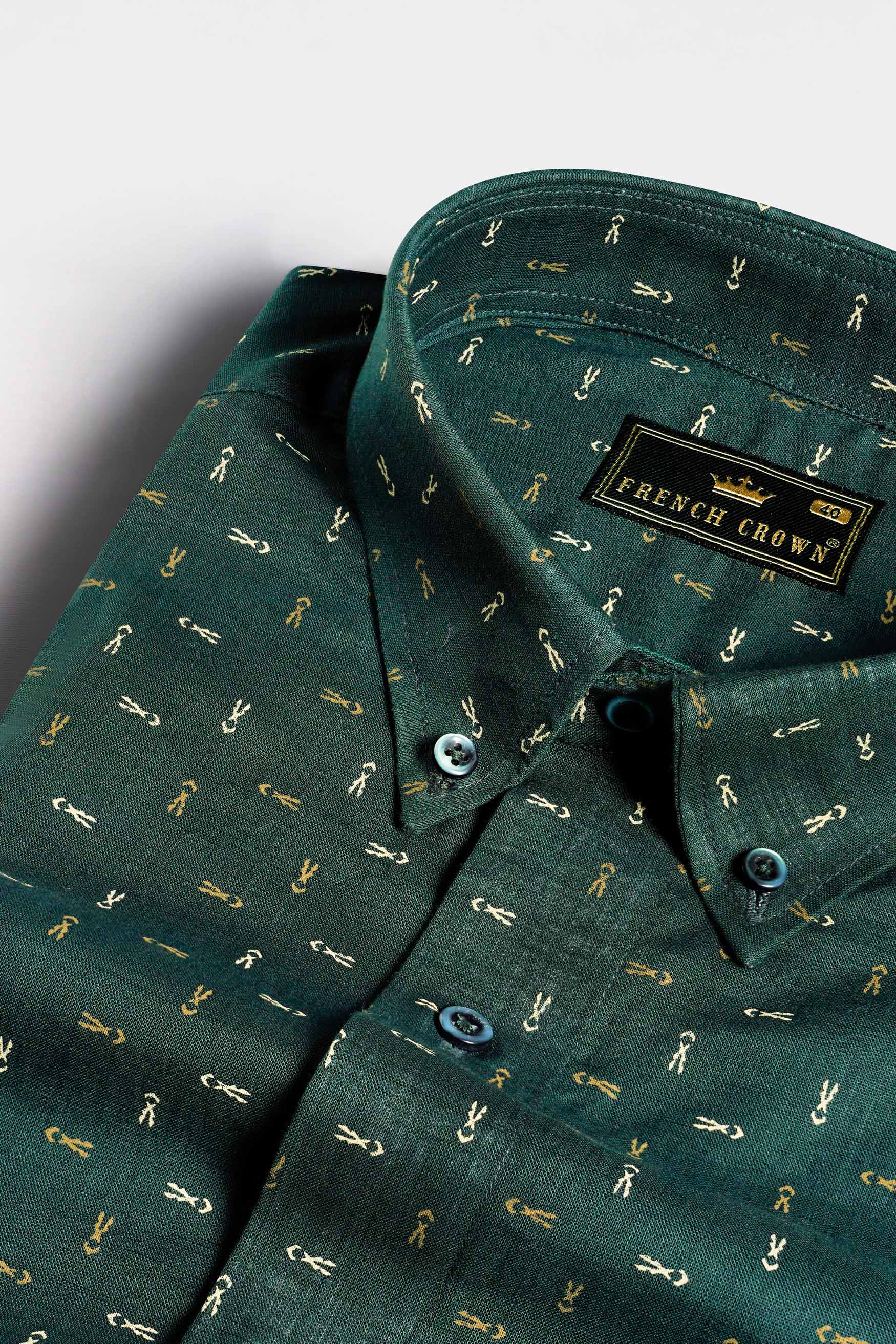 Everglade Green and Desert Brown Luxurious Linen Button Down Shirt