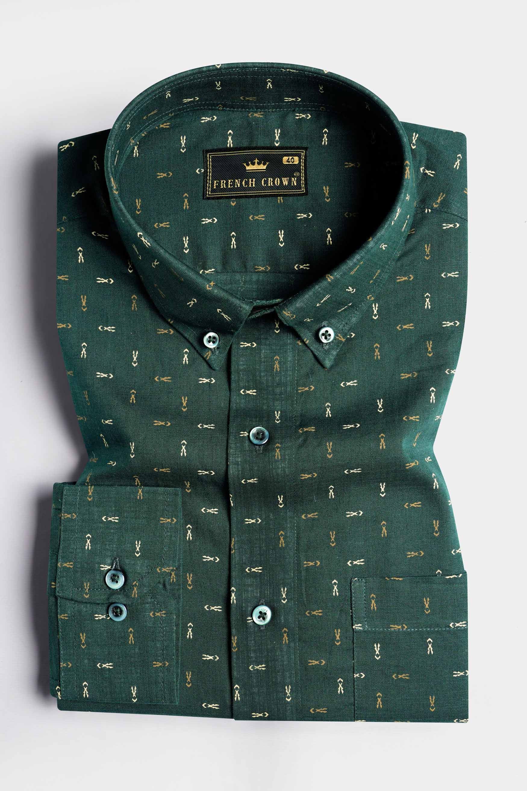 Everglade Green and Desert Brown Luxurious Linen Button Down Shirt