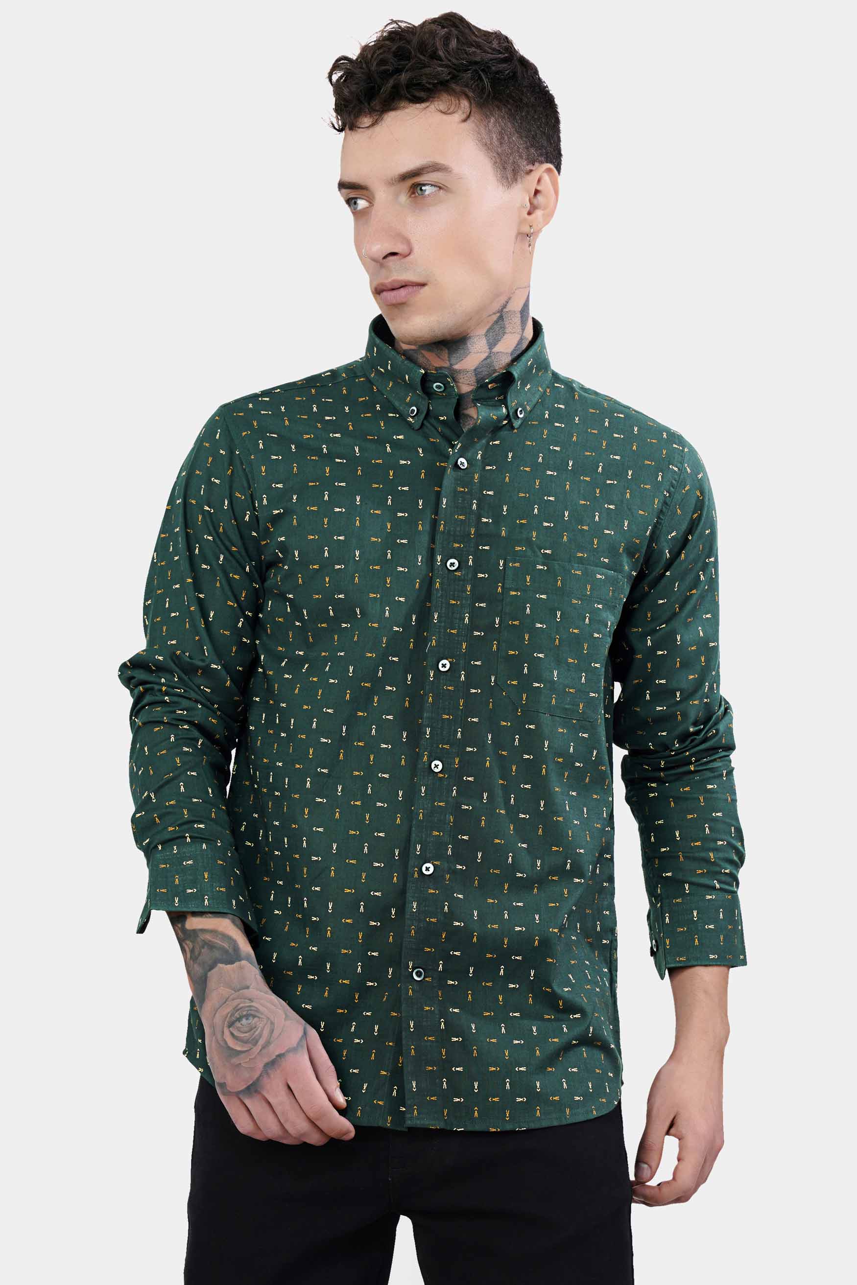 Everglade Green and Desert Brown Luxurious Linen Button Down Shirt