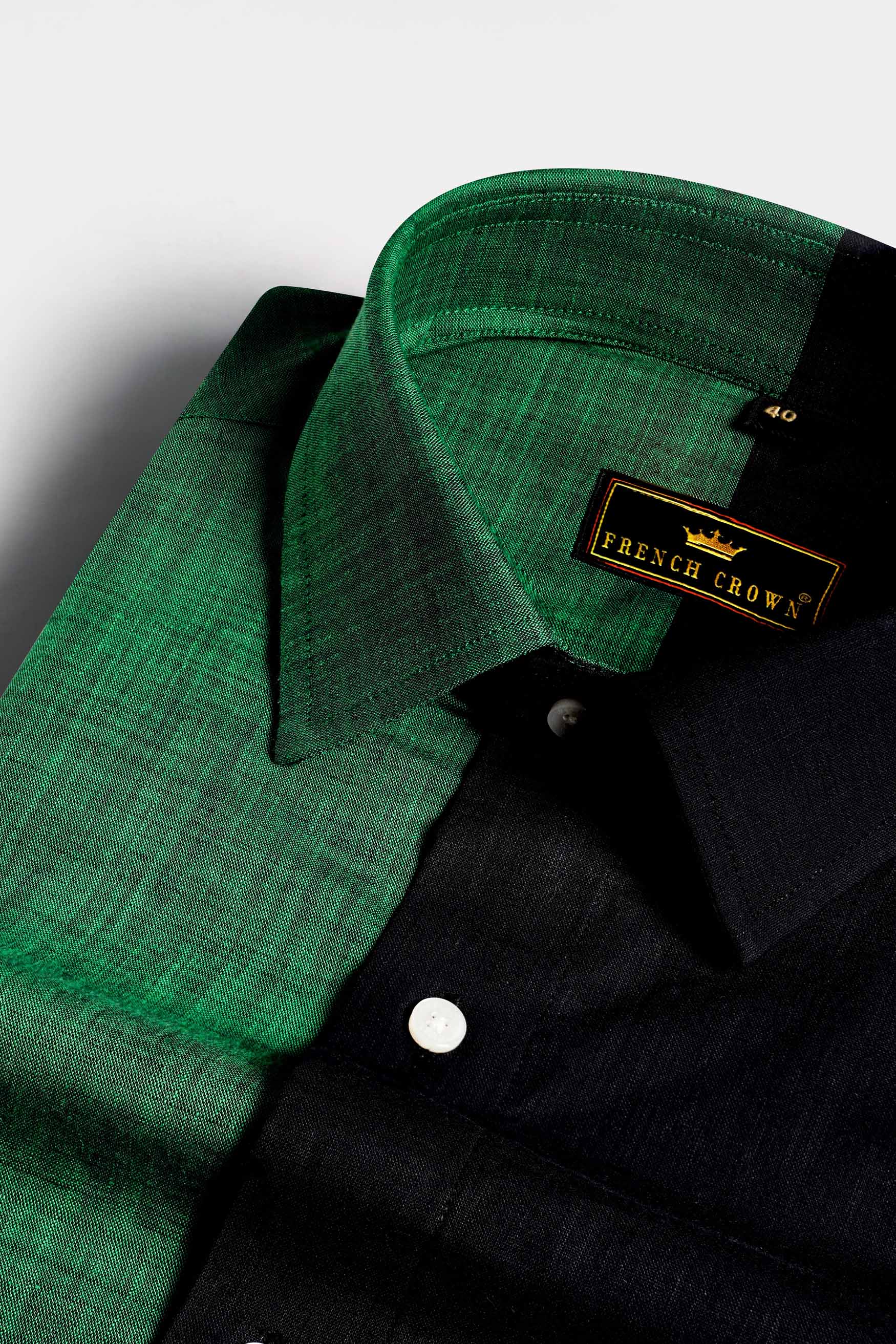 Half Pine Green and Half Jade Black Luxurious Linen Shirt 11429-38, 11429-H-38, 11429-39, 11429-H-39, 11429-40, 11429-H-40, 11429-42, 11429-H-42, 11429-44, 11429-H-44, 11429-46, 11429-H-46, 11429-48, 11429-H-48, 11429-50, 11429-H-50, 11429-52, 11429-H-52