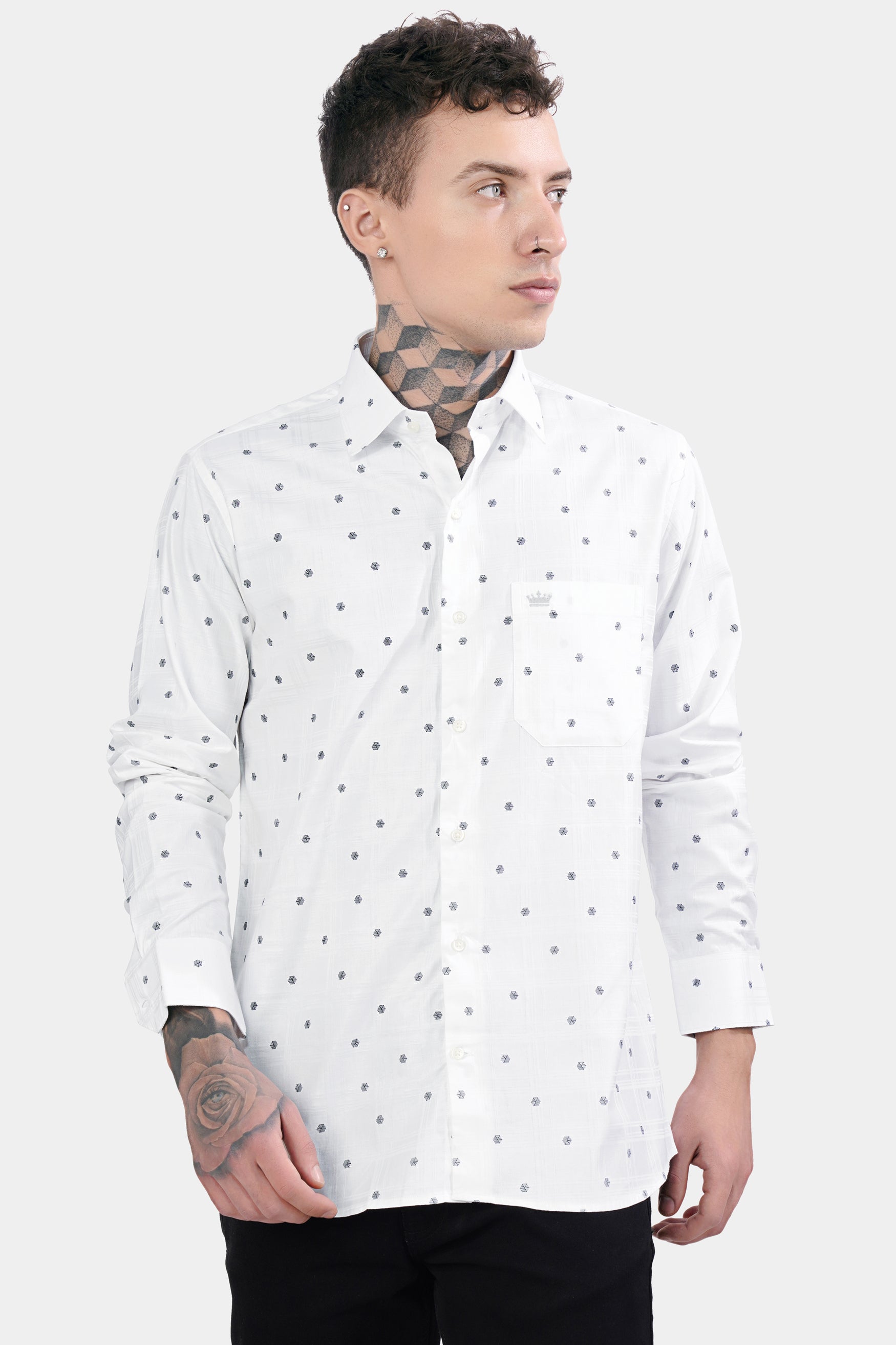 Bright White Dobby Textured Premium Giza Cotton Shirt