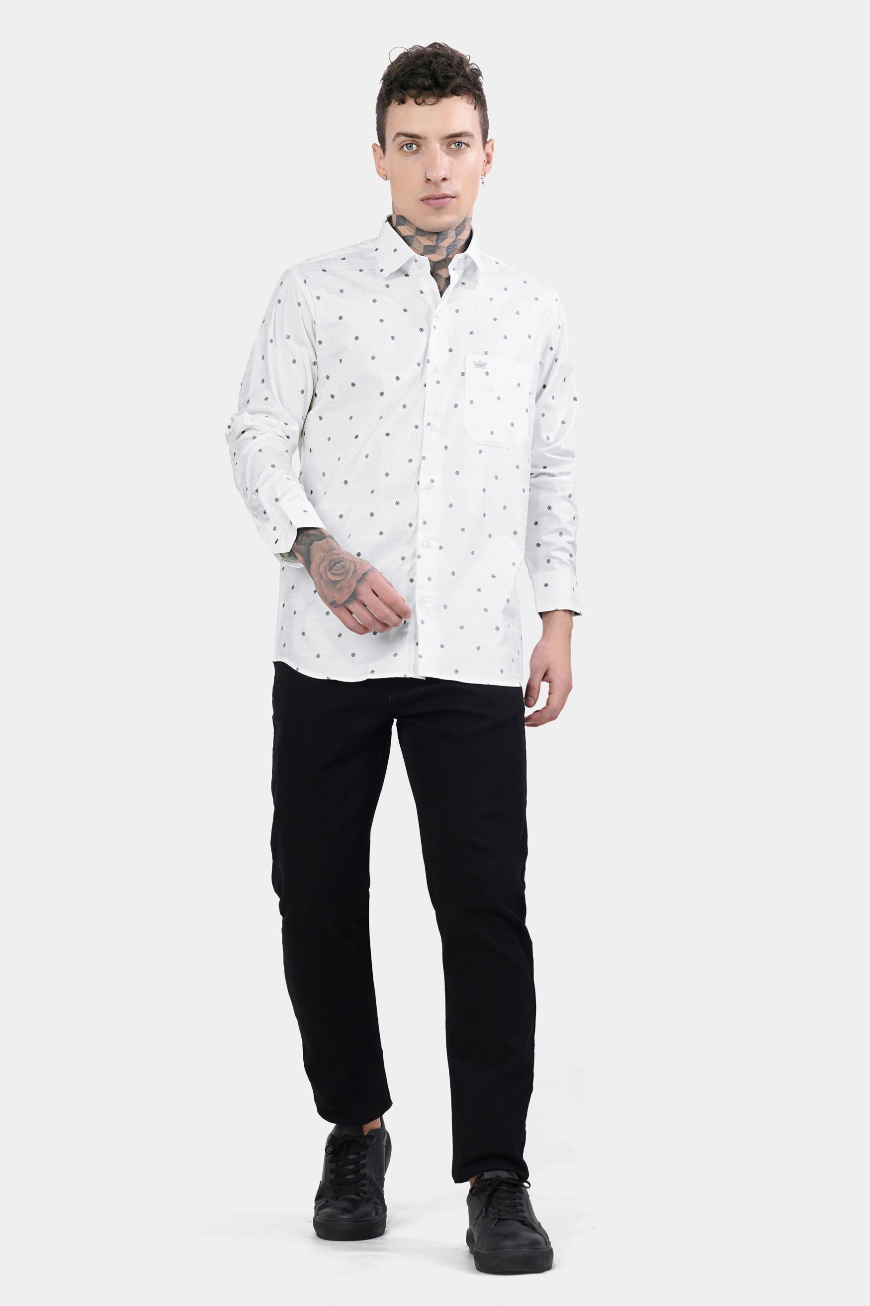 Bright White Dobby Textured Premium Giza Cotton Shirt