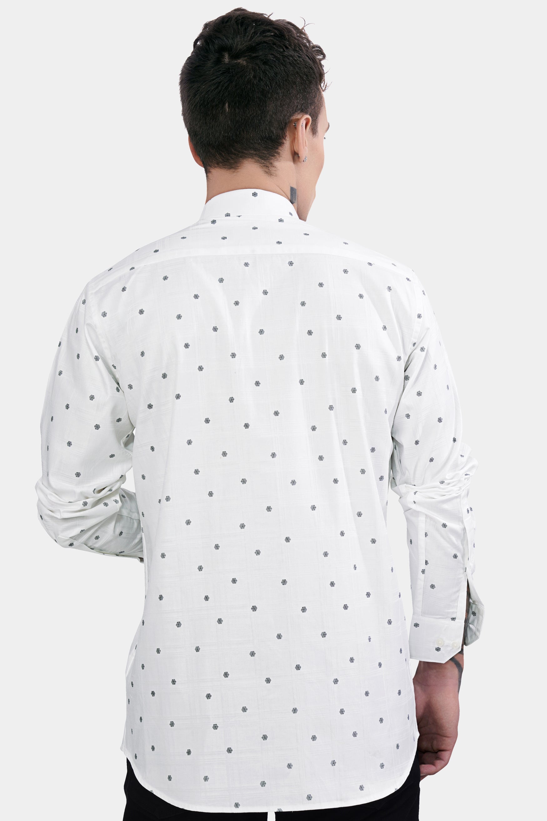 Bright White Dobby Textured Premium Giza Cotton Shirt