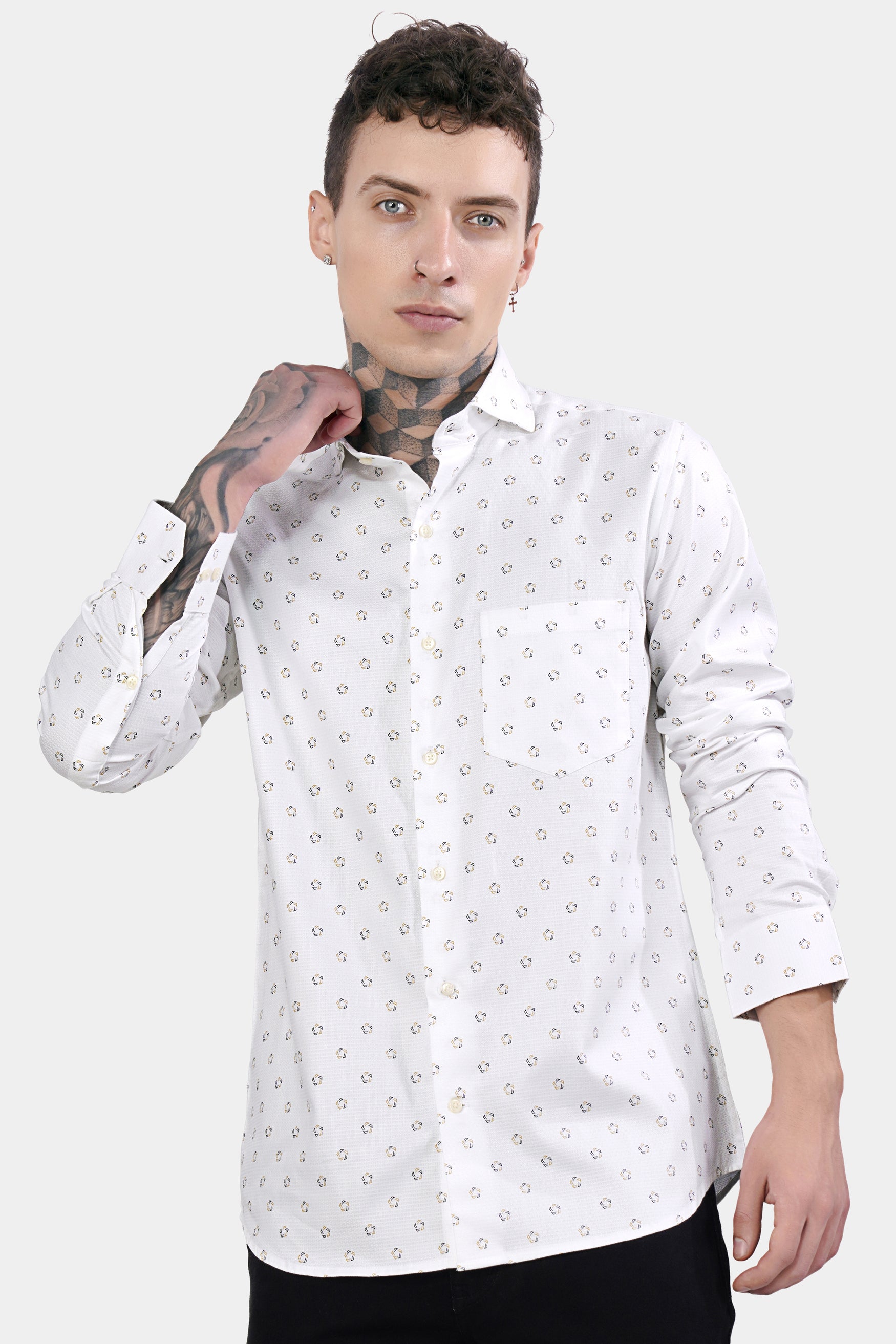 Bright White Dobby Textured Premium Giza Cotton Shirt