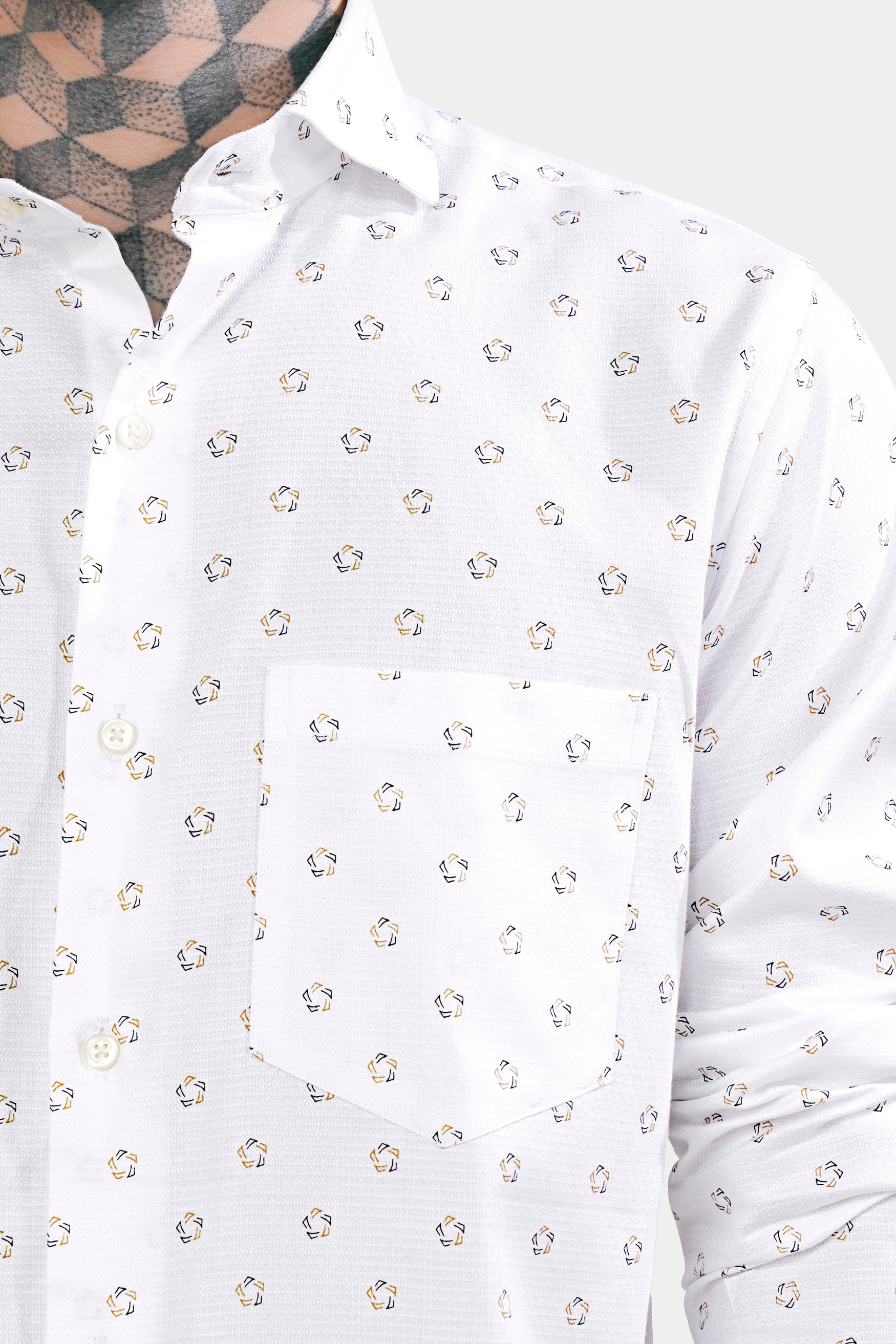 Bright White Dobby Textured Premium Giza Cotton Shirt