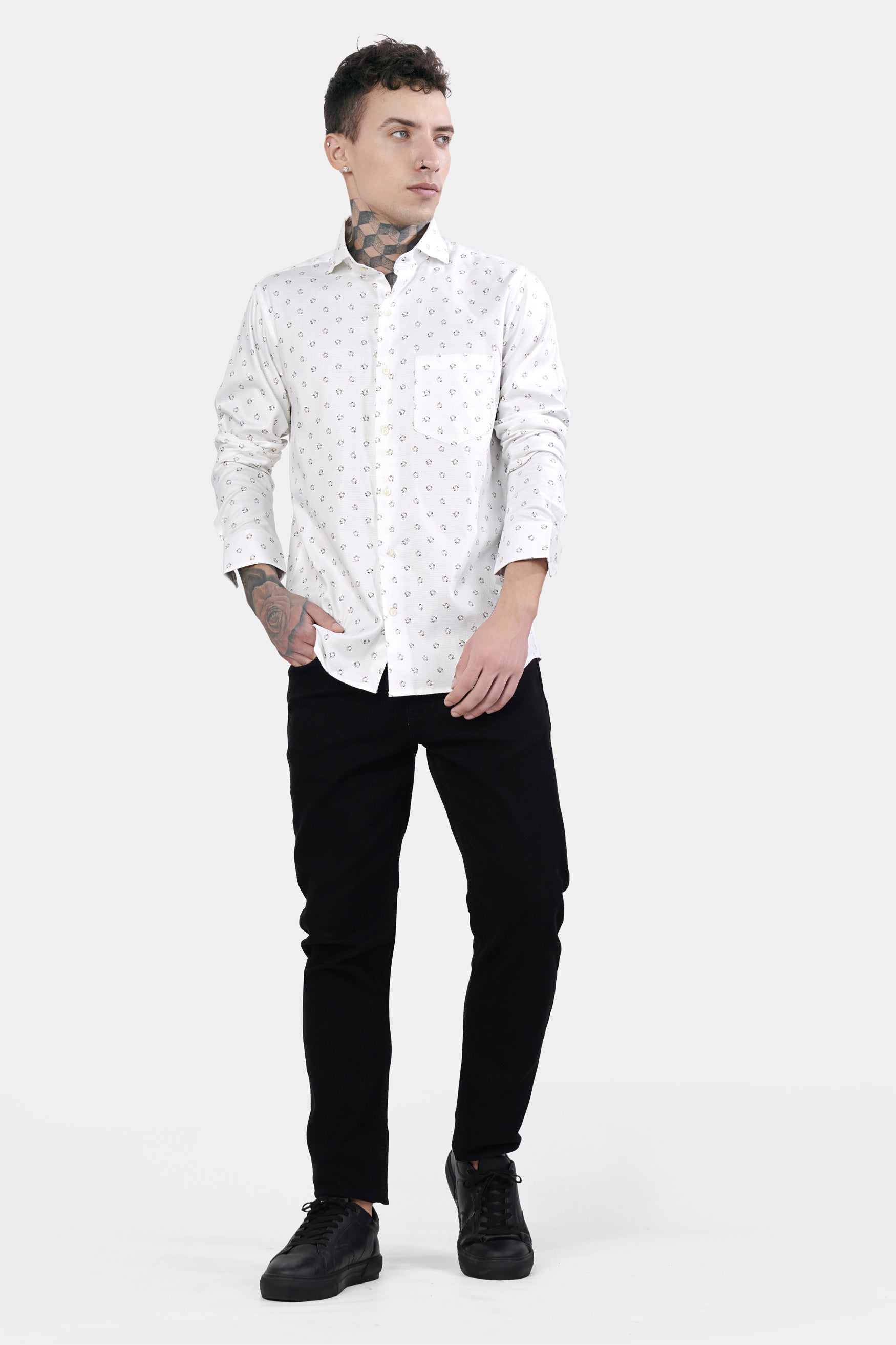 Bright White Dobby Textured Premium Giza Cotton Shirt
