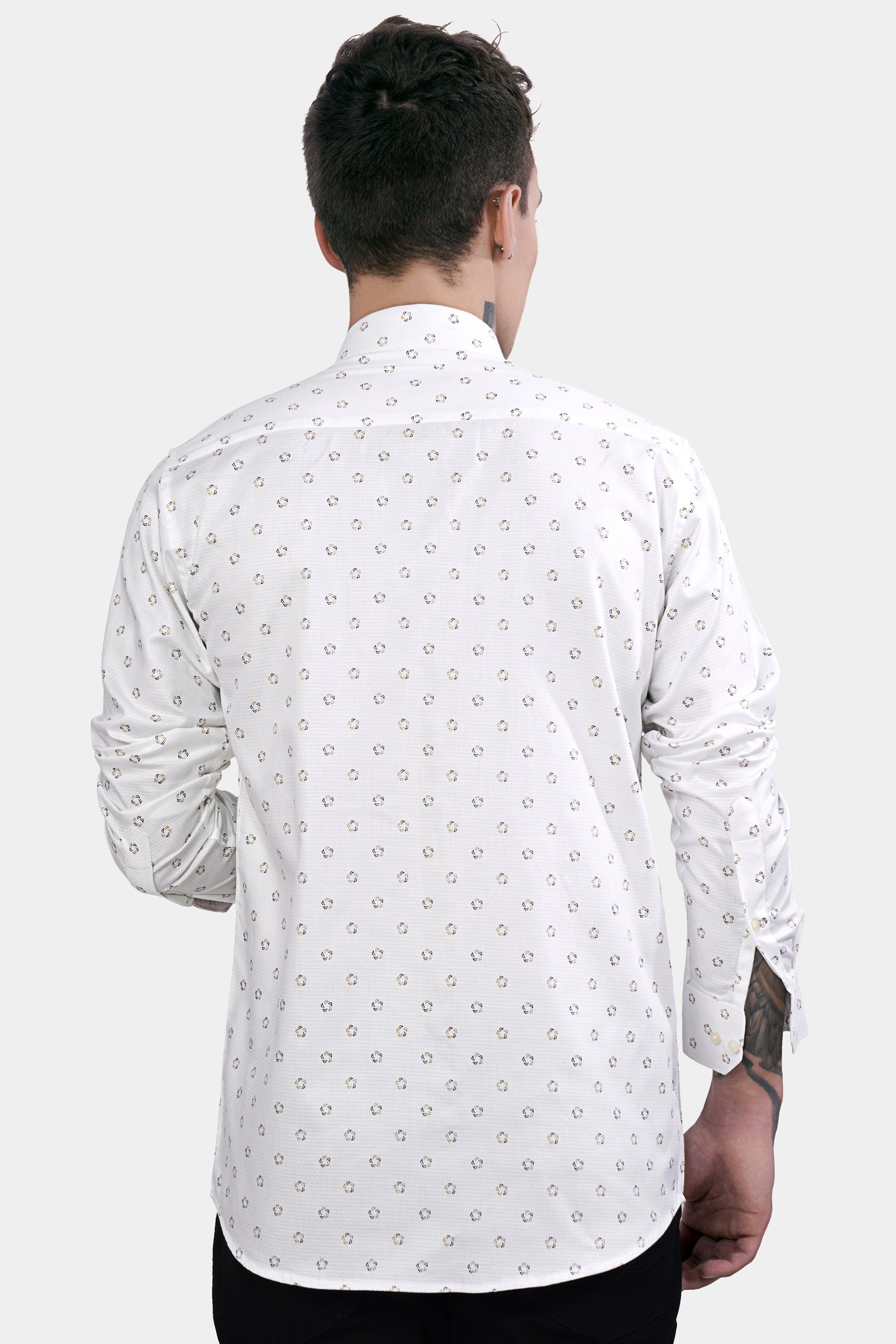 Bright White Dobby Textured Premium Giza Cotton Shirt