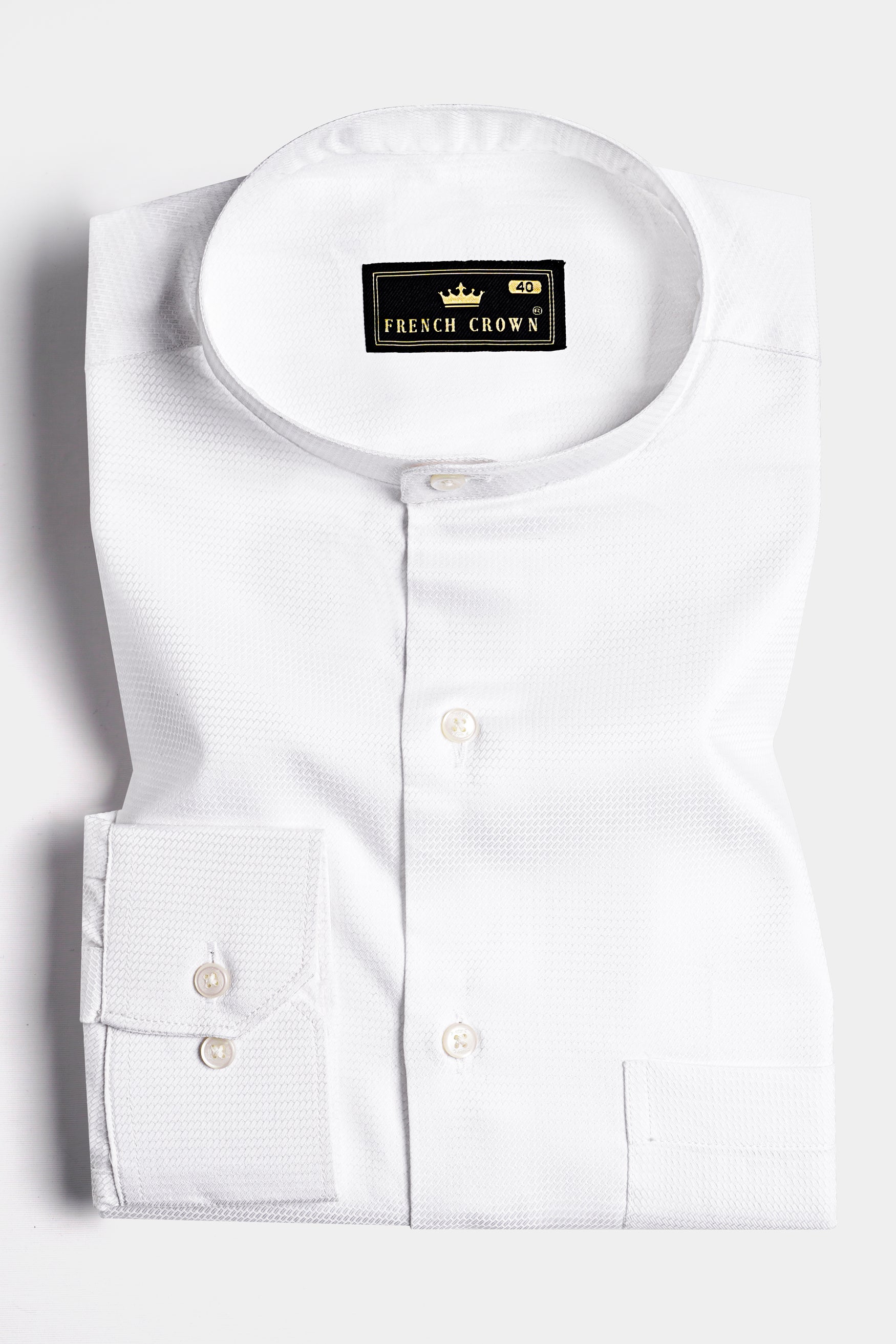 Bright White Dobby Textured Premium Giza Cotton Mandarin Shirt 11435-M-38, 11435-M-H-38, 11435-M-39, 11435-M-H-39, 11435-M-40, 11435-M-H-40, 11435-M-42, 11435-M-H-42, 11435-M-44, 11435-M-H-44, 11435-M-46, 11435-M-H-46, 11435-M-48, 11435-M-H-48, 11435-M-50, 11435-M-H-50, 11435-M-52, 11435-M-H-52