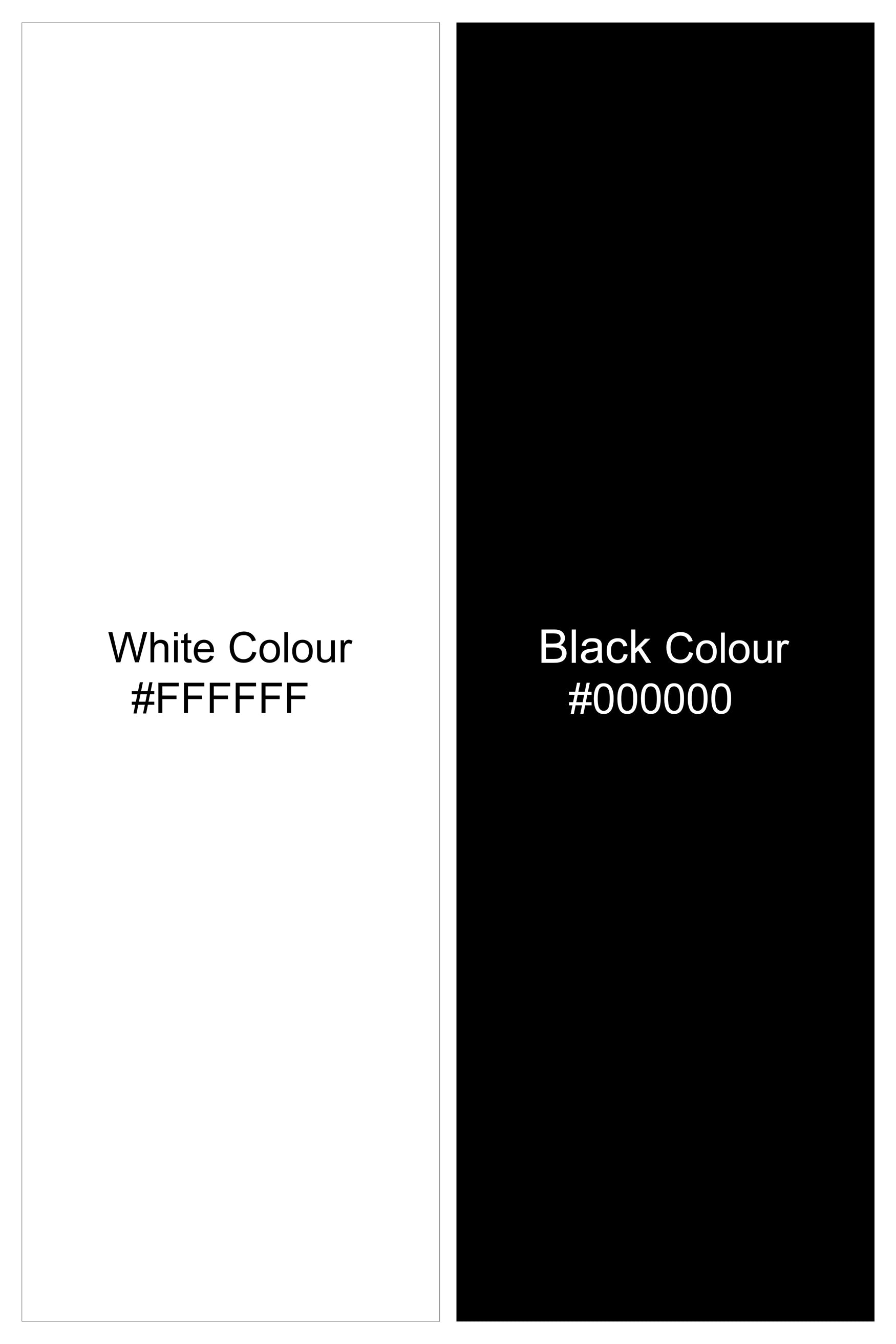 Bright White and Black Dobby Textured Premium Giza Cotton Mandarin Shirt