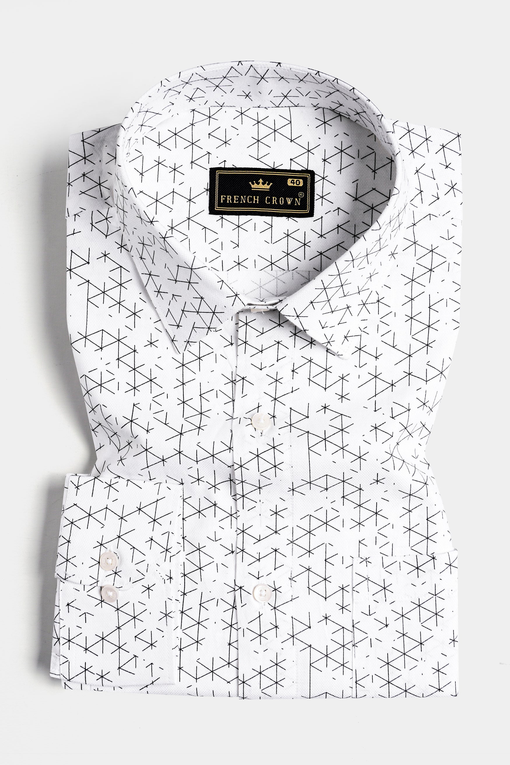 Bright White and Black Dobby Textured Premium Giza Cotton Shirt