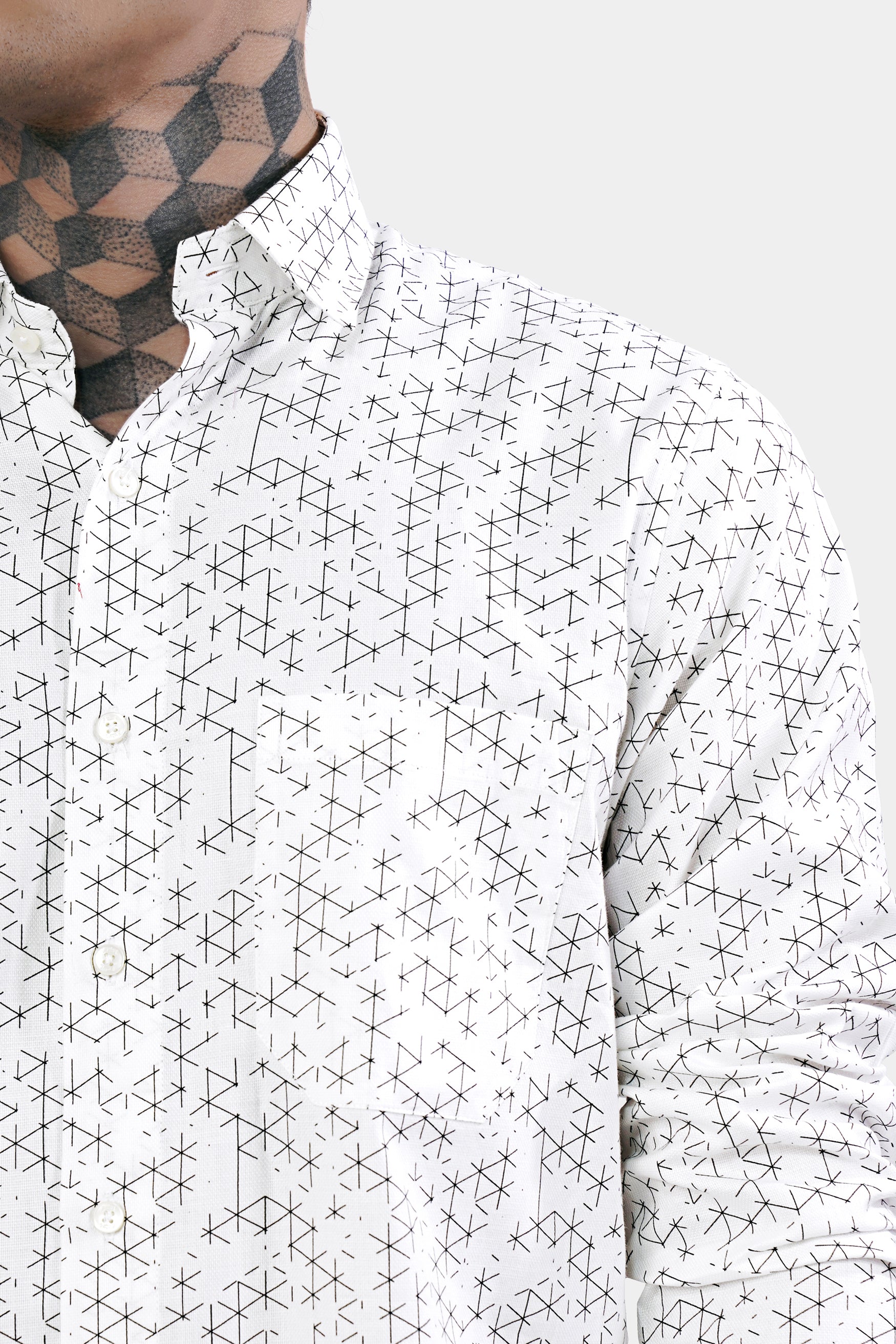 Bright White and Black Dobby Textured Premium Giza Cotton Shirt