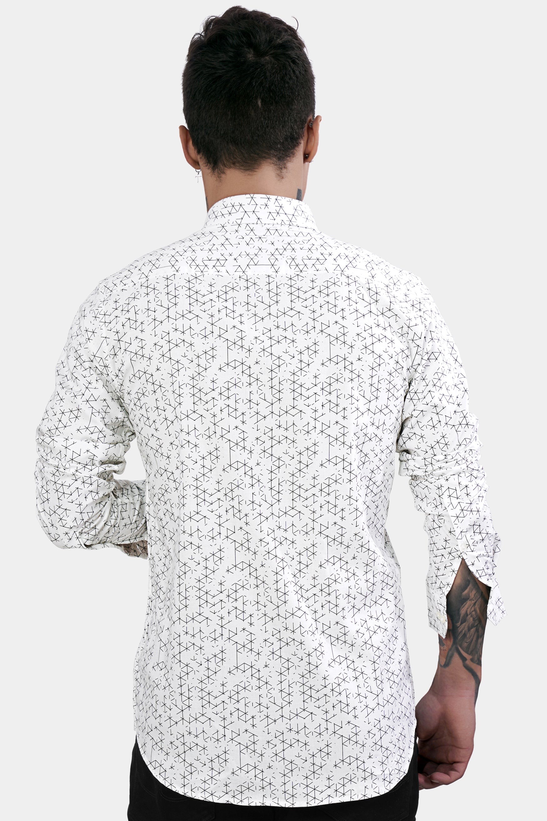 Bright White and Black Dobby Textured Premium Giza Cotton Shirt