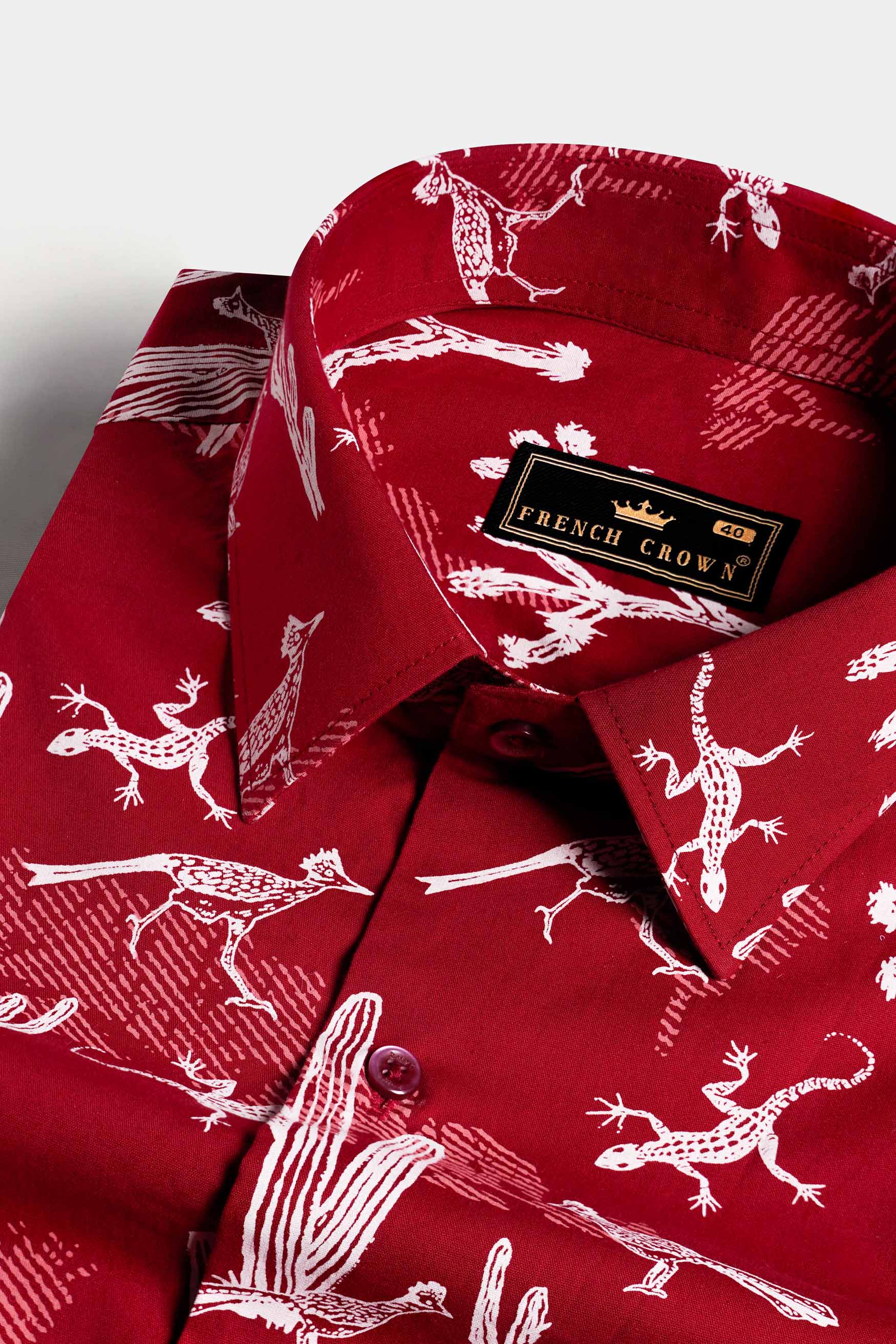 Monarch Red and Bright White Animal Printed Premium Cotton Shirt 11442-RD-38, 11442-RD-H-38, 11442-RD-39, 11442-RD-H-39, 11442-RD-40, 11442-RD-H-40, 11442-RD-42, 11442-RD-H-42, 11442-RD-44, 11442-RD-H-44, 11442-RD-46, 11442-RD-H-46, 11442-RD-48, 11442-RD-H-48, 11442-RD-50, 11442-RD-H-50, 11442-RD-52, 11442-RD-H-52