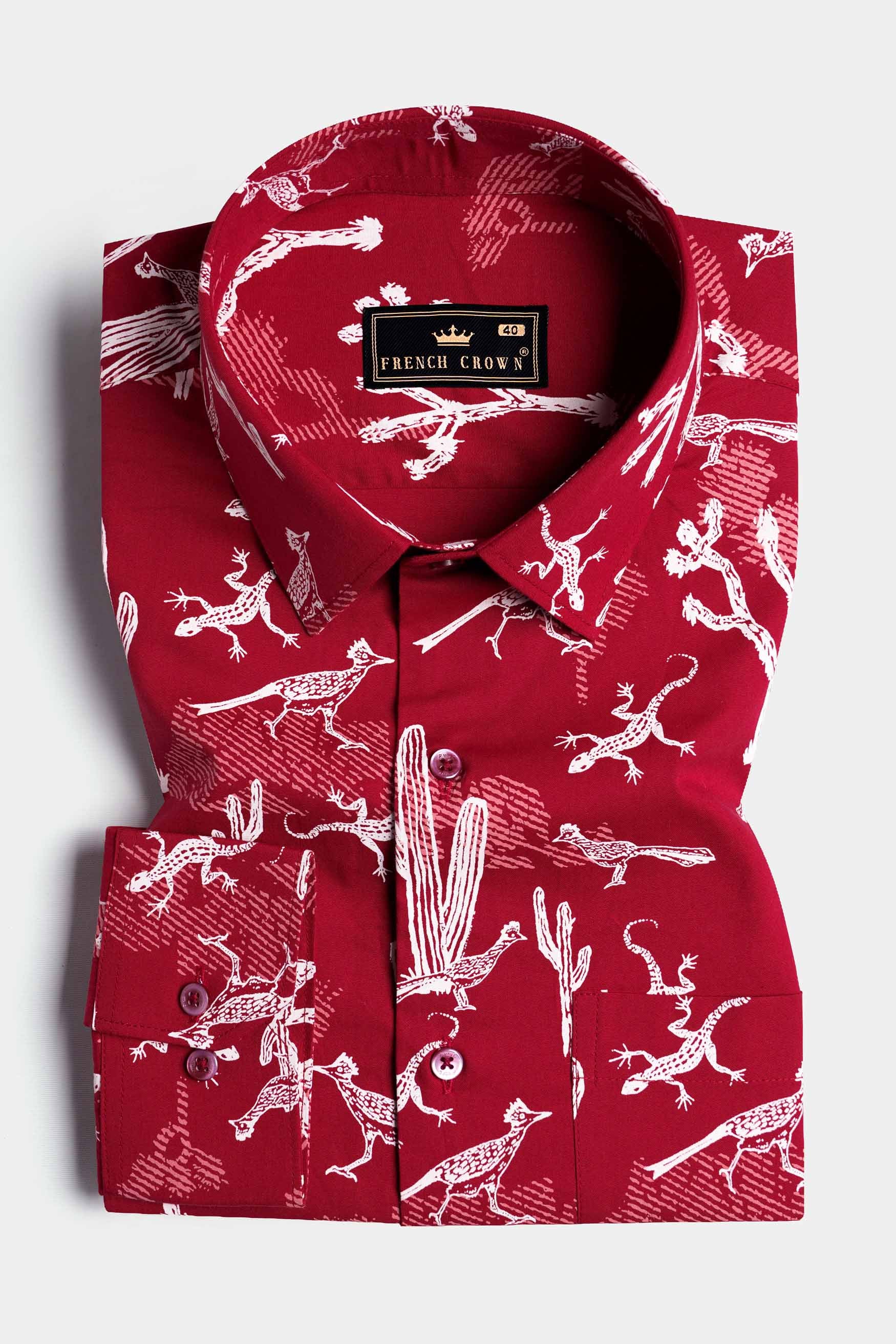 Monarch Red and Bright White Animal Printed Premium Cotton Shirt 11442-RD-38, 11442-RD-H-38, 11442-RD-39, 11442-RD-H-39, 11442-RD-40, 11442-RD-H-40, 11442-RD-42, 11442-RD-H-42, 11442-RD-44, 11442-RD-H-44, 11442-RD-46, 11442-RD-H-46, 11442-RD-48, 11442-RD-H-48, 11442-RD-50, 11442-RD-H-50, 11442-RD-52, 11442-RD-H-52