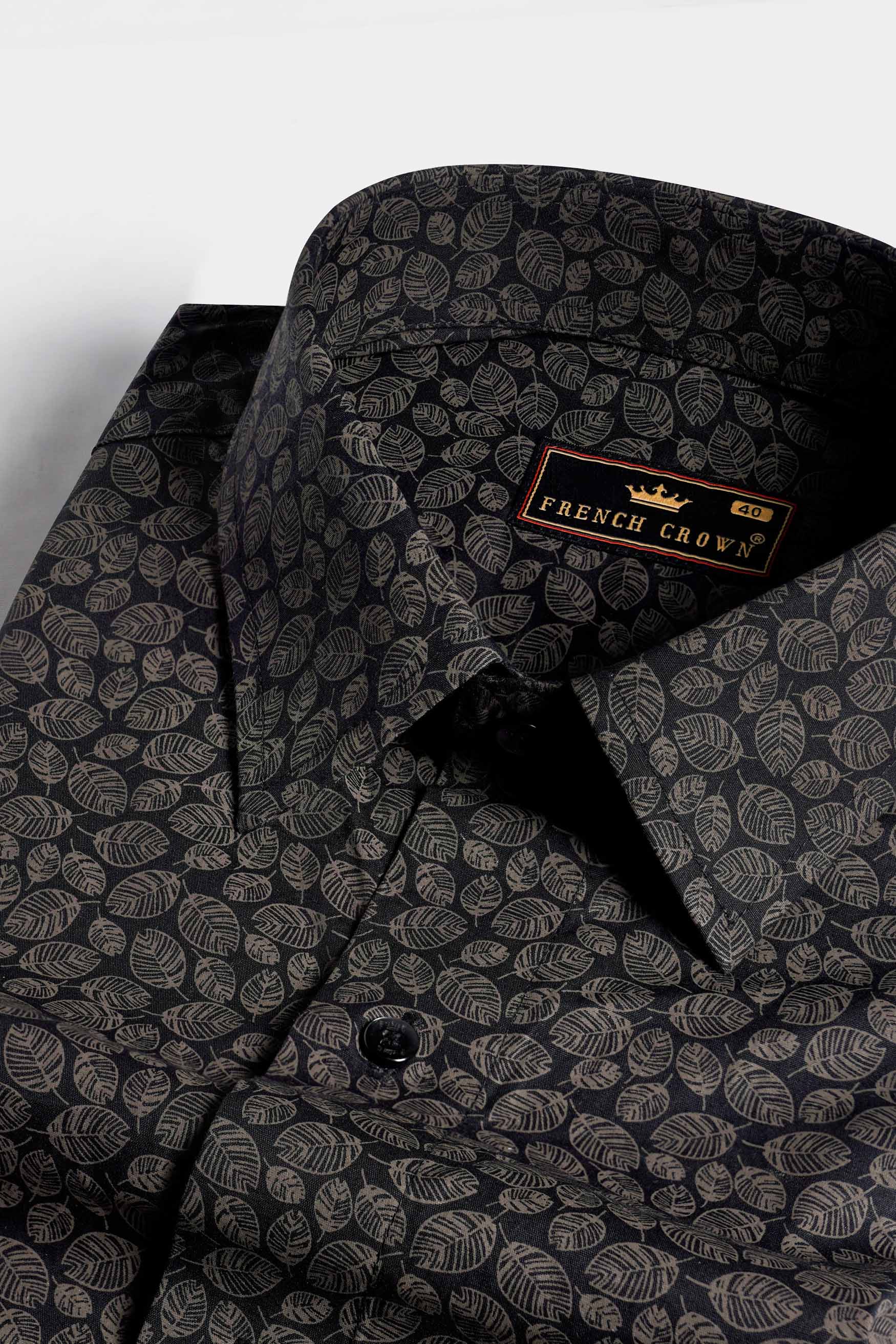 Jade Black and Flint Brown Leaves Printed Premium Cotton Shirt 11443-BLK-38, 11443-BLK-H-38, 11443-BLK-39, 11443-BLK-H-39, 11443-BLK-40, 11443-BLK-H-40, 11443-BLK-42, 11443-BLK-H-42, 11443-BLK-44, 11443-BLK-H-44, 11443-BLK-46, 11443-BLK-H-46, 11443-BLK-48, 11443-BLK-H-48, 11443-BLK-50, 11443-BLK-H-50, 11443-BLK-52, 11443-BLK-H-52