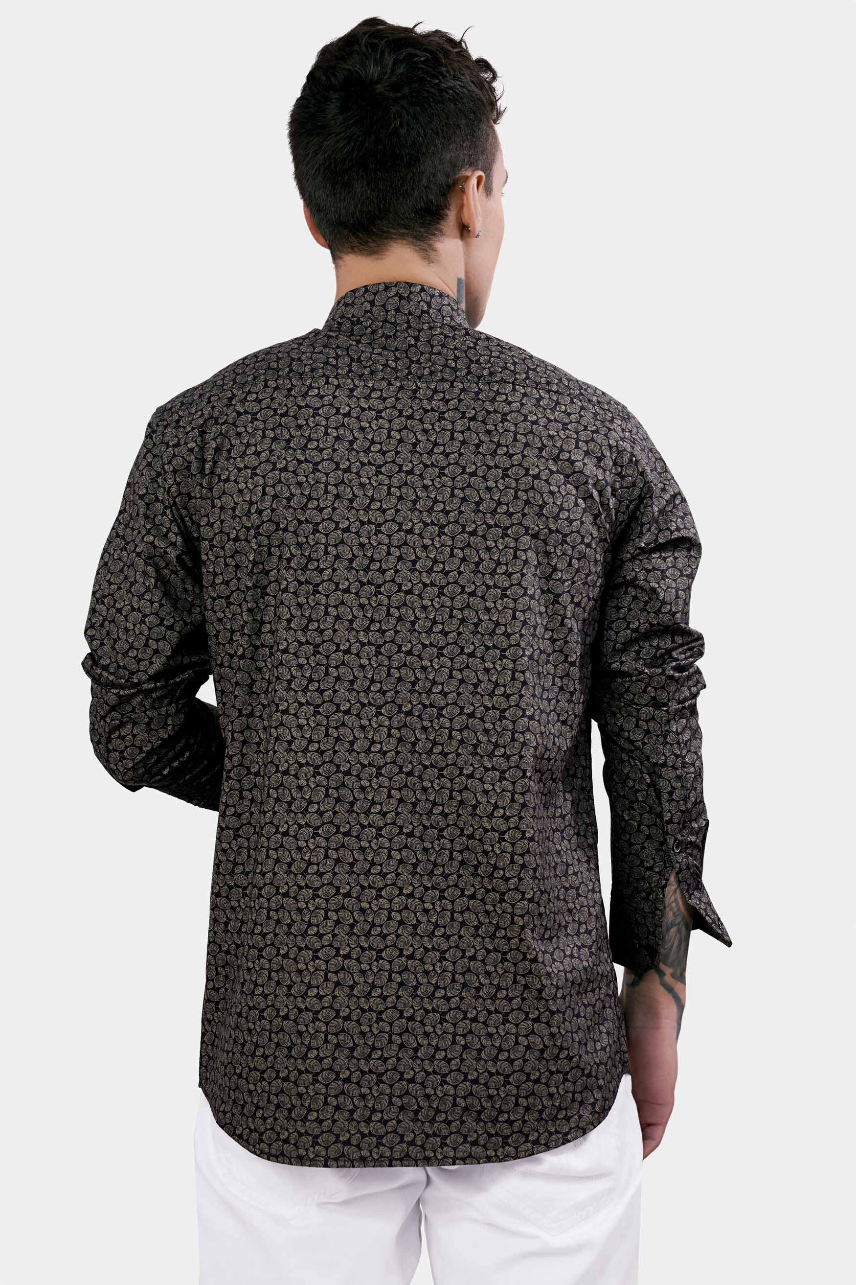 Jade Black and Flint Brown Leaves Printed Premium Cotton Shirt