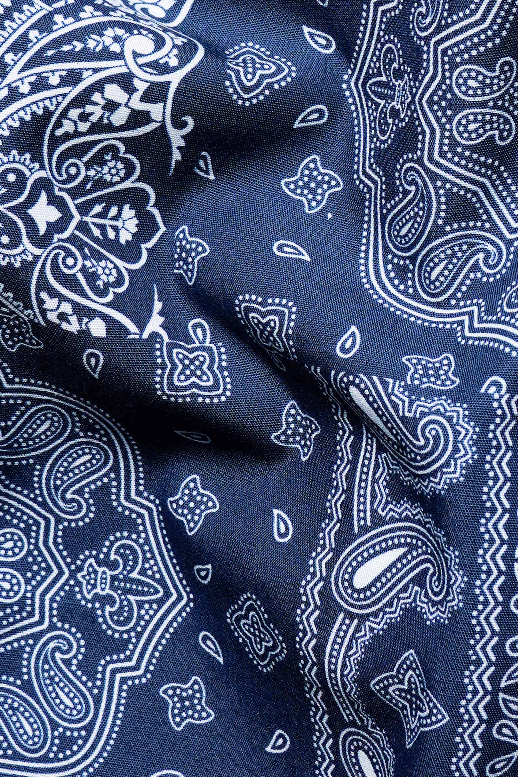 Rhino Blue and White Paisley Printed Royal Oxford Shirt