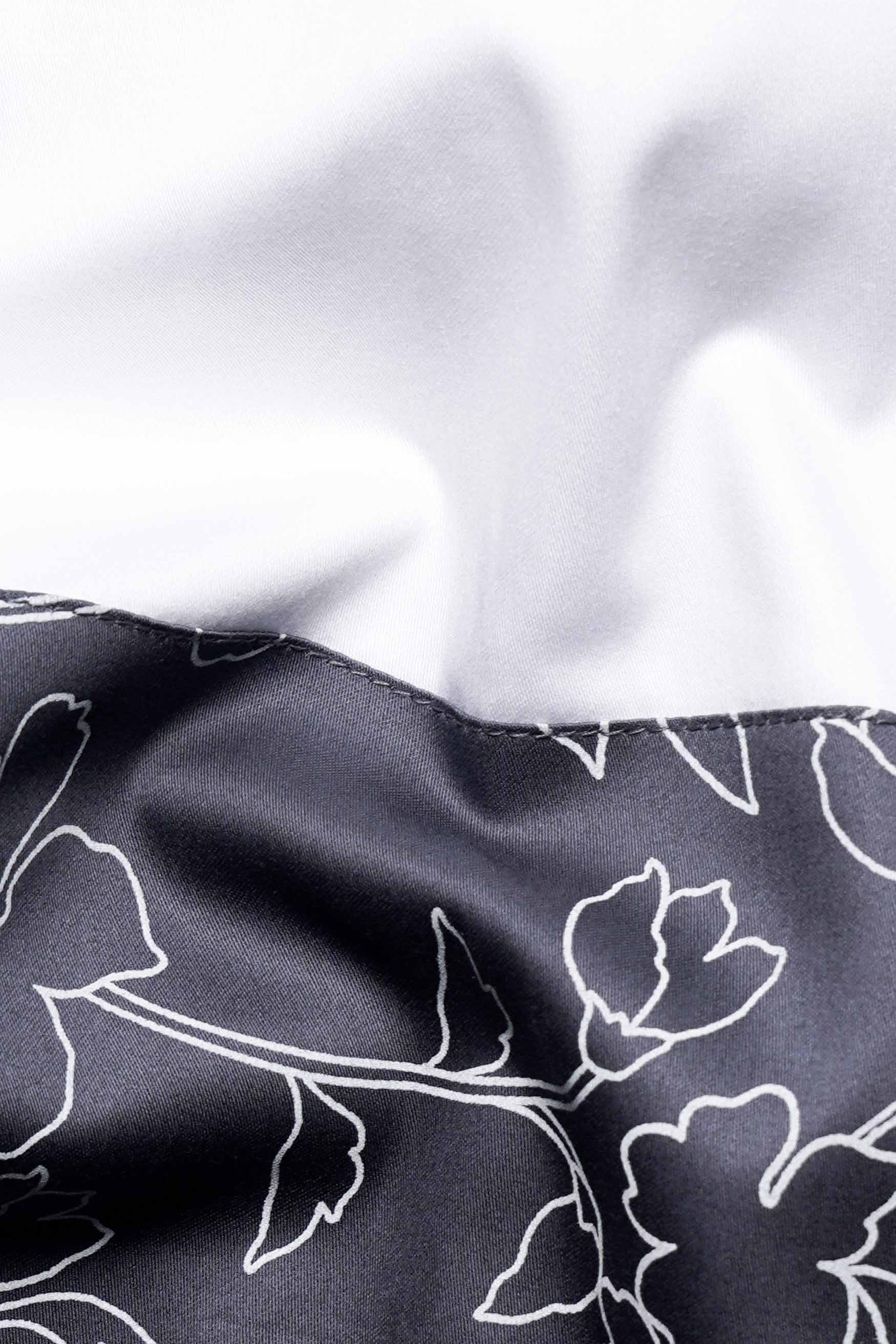 Bright White and Tuna Gray Leaves Printed Subtle Sheen Super Soft Premium Cotton Designer Shirt