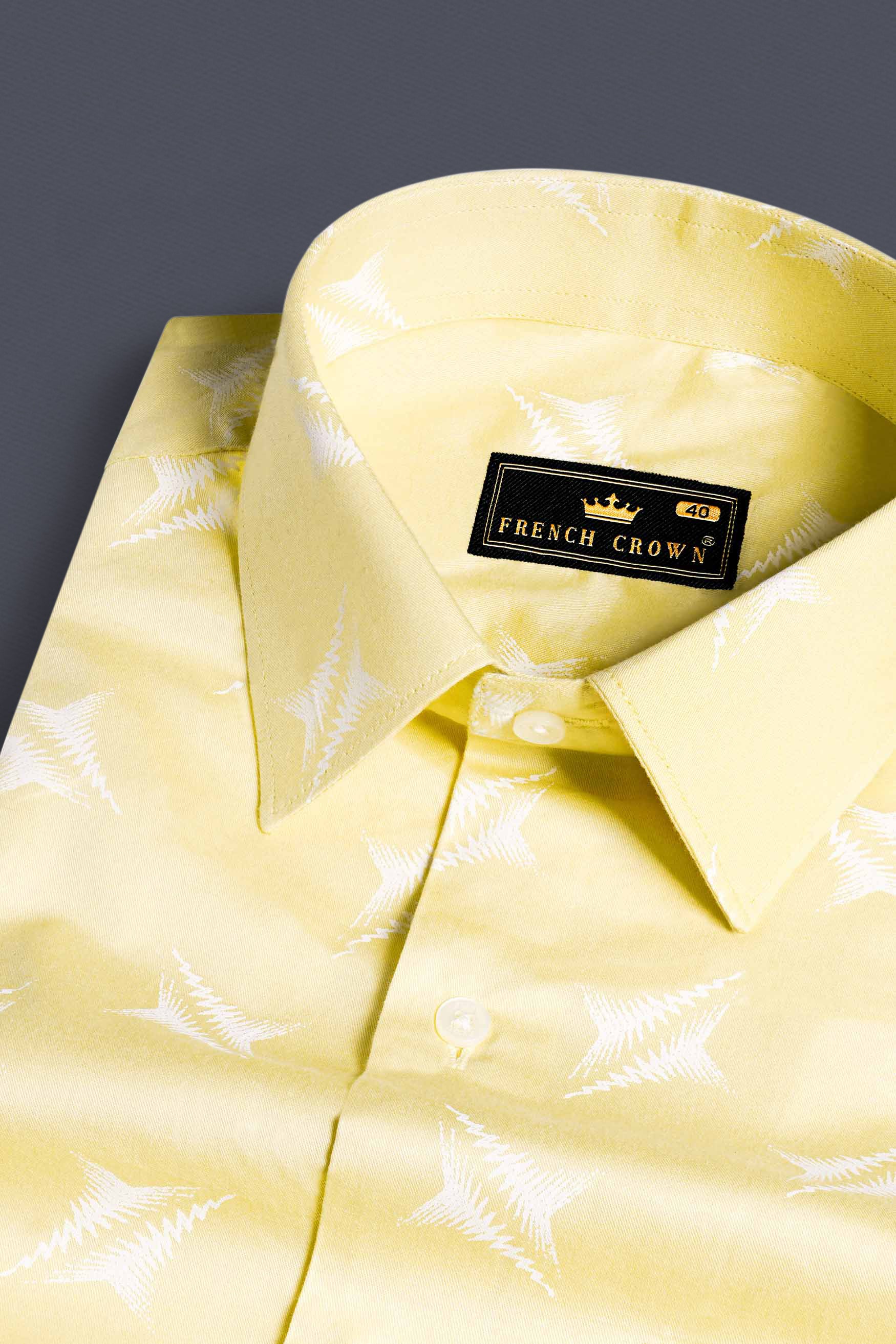 Sandwisp Yellow and White Formal/Casual Prints Premium Cotton Shirt For Men