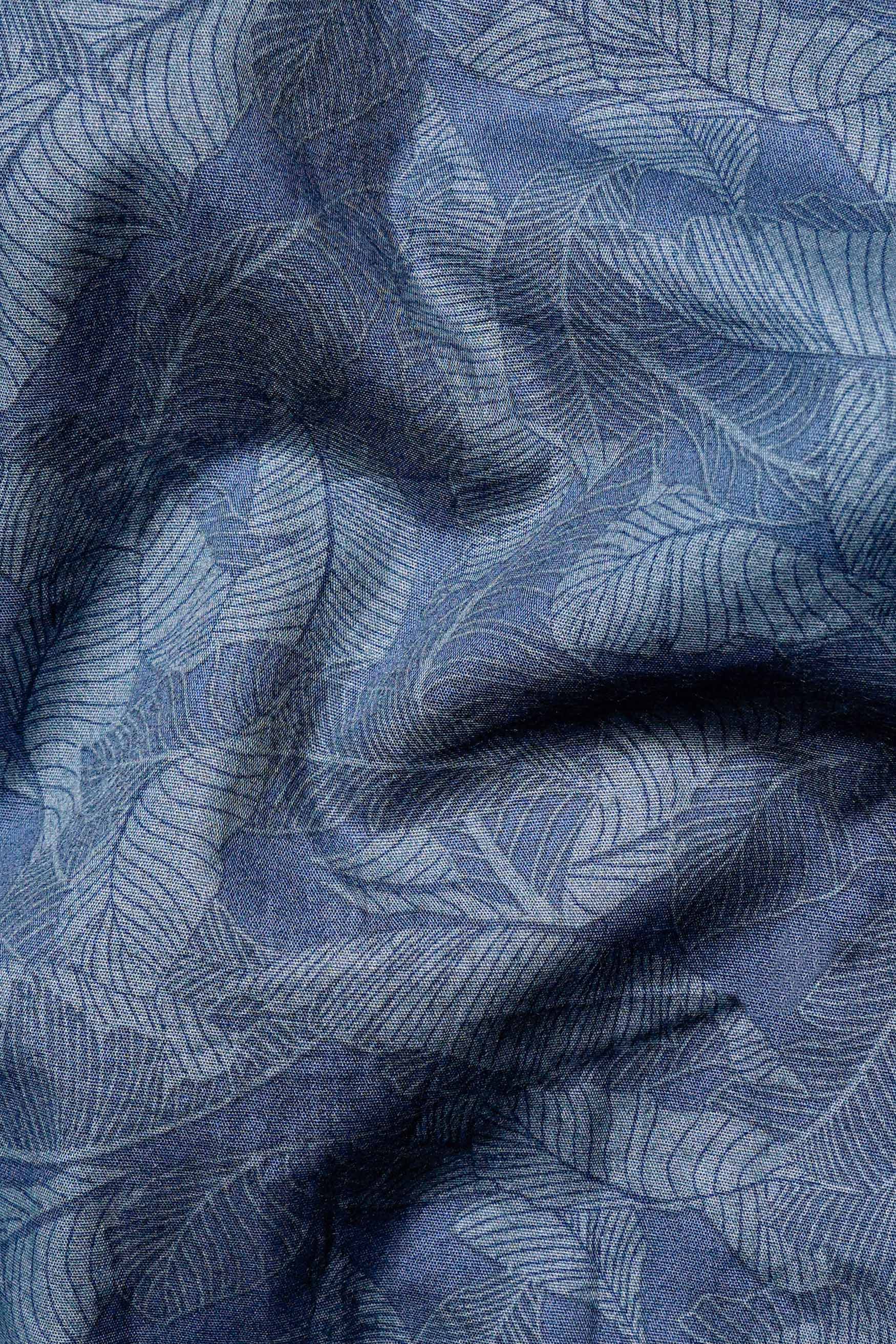 Slate Blue and Heather Gray Leaves Printed Premium Cotton Shirt