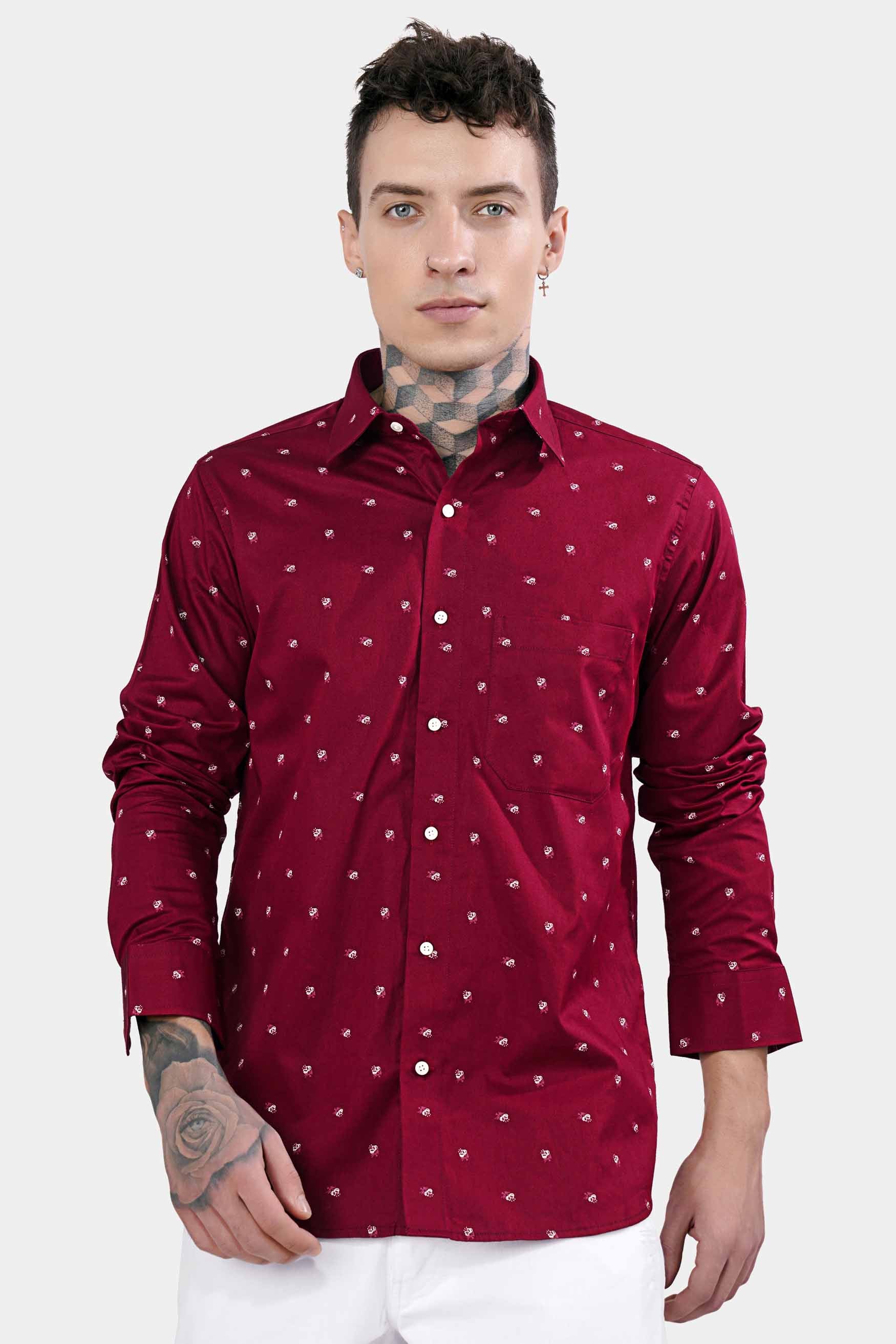 Bulgarian Maroon Ditsy Printed Royal Oxford Shirt