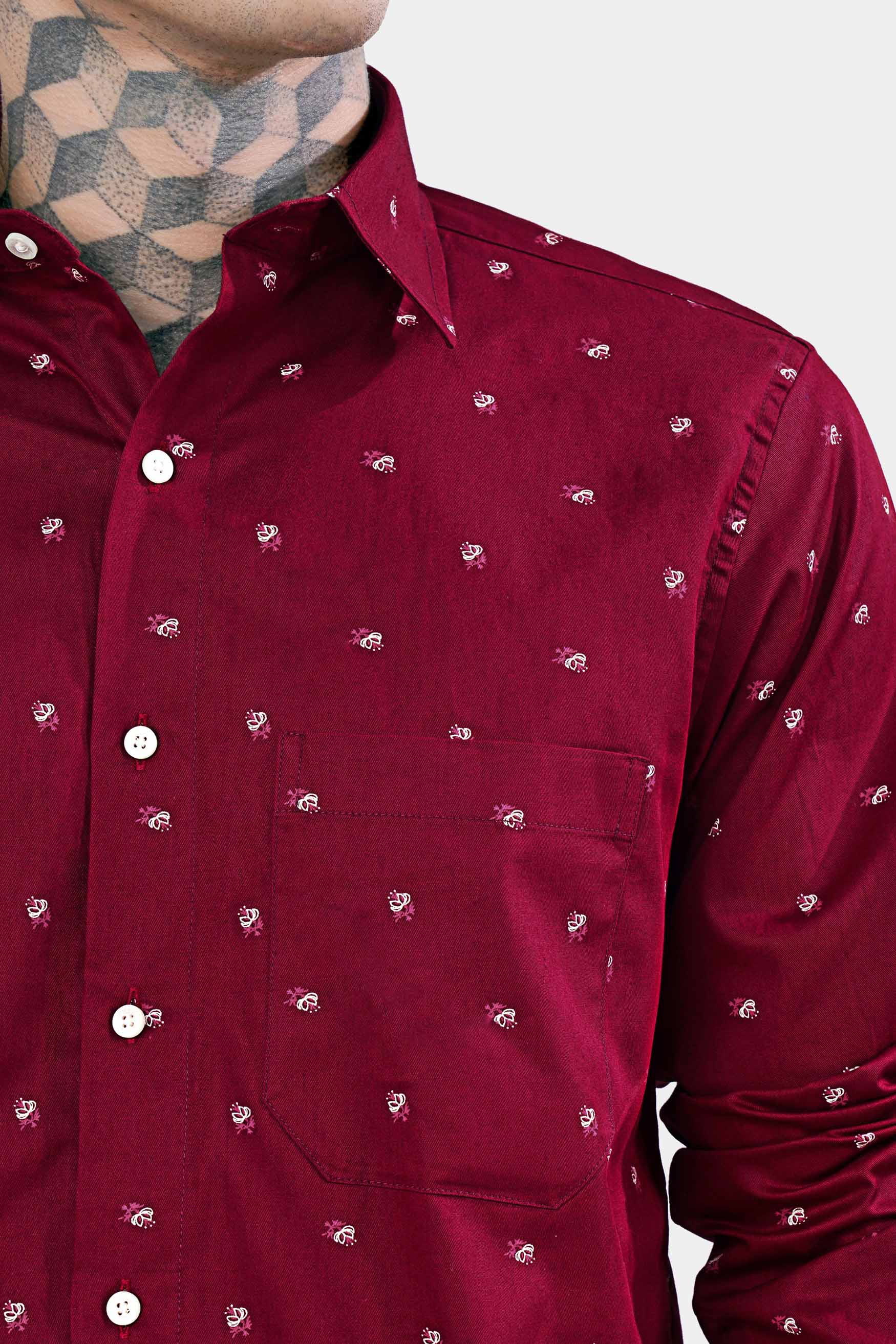 Bulgarian Maroon Ditsy Printed Royal Oxford Shirt
