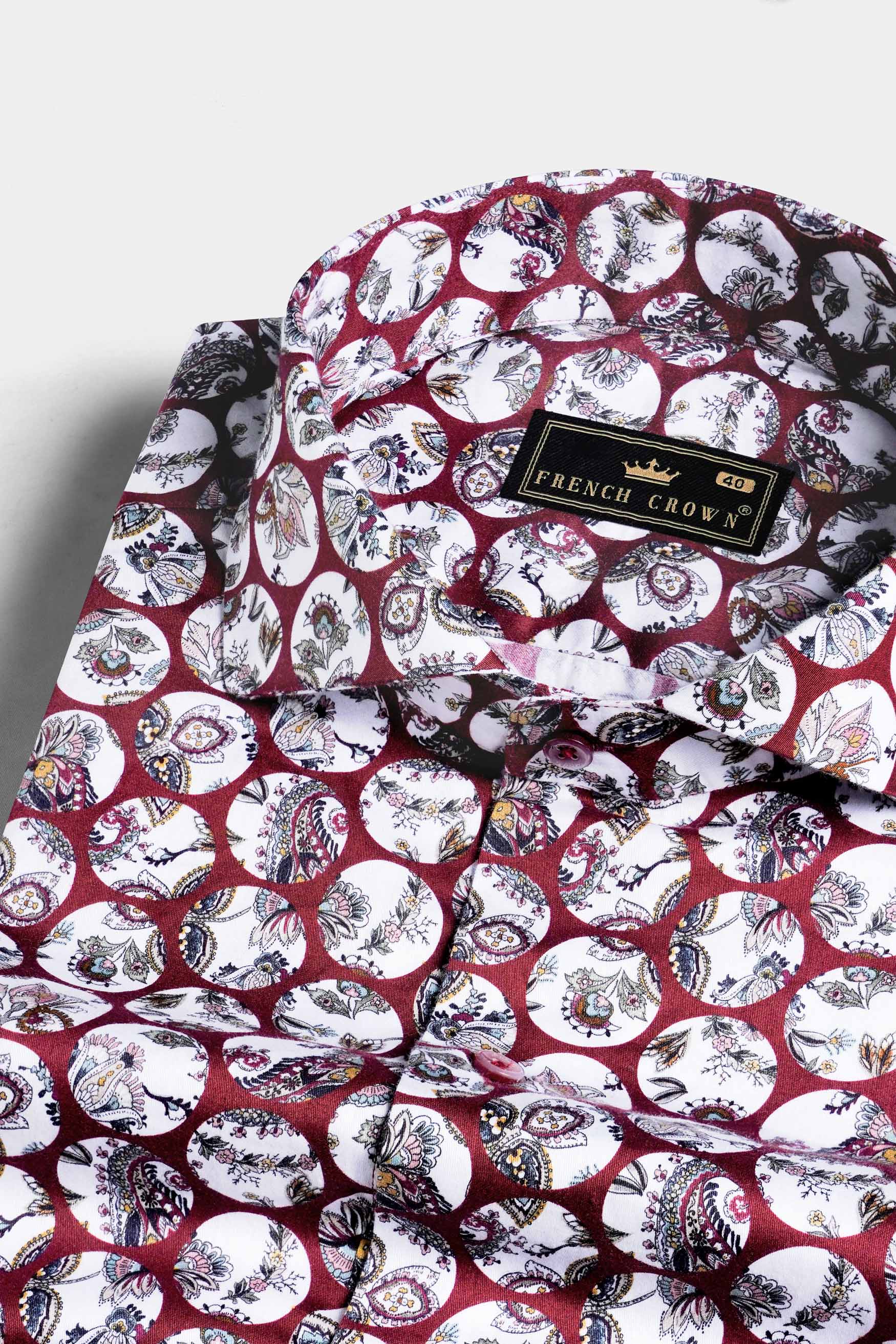 Persian Plum Maroon and White Multicolour Floral Printed Subtle Sheen Super Soft Premium Cotton Designer Shirt
