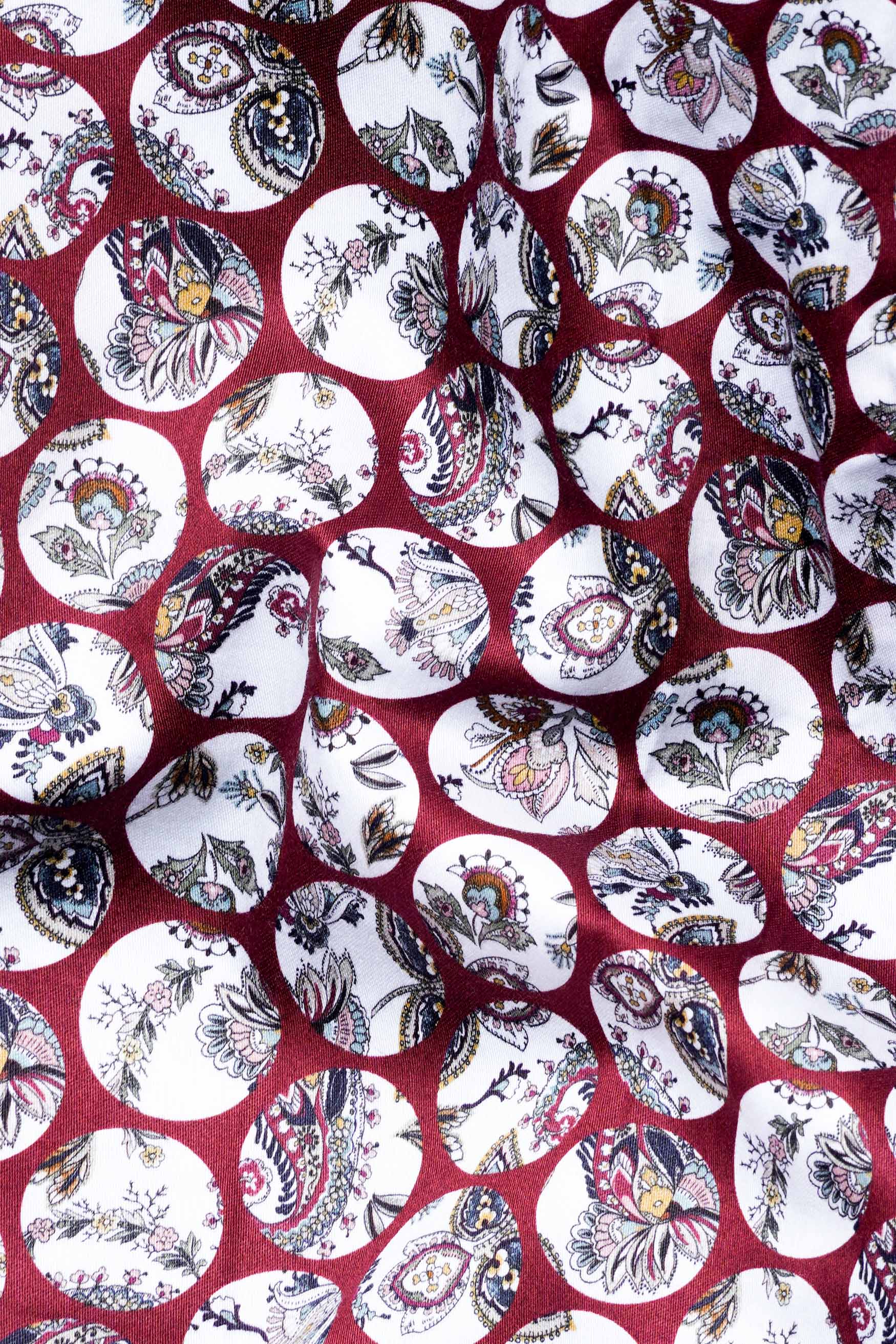 Persian Plum Maroon and White Multicolour Floral Printed Subtle Sheen Super Soft Premium Cotton Designer Shirt