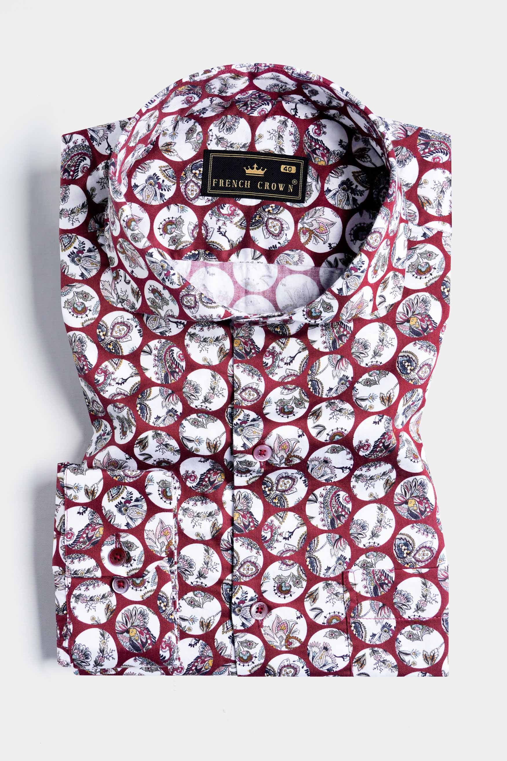 Persian Plum Maroon and White Multicolour Floral Printed Subtle Sheen Super Soft Premium Cotton Designer Shirt