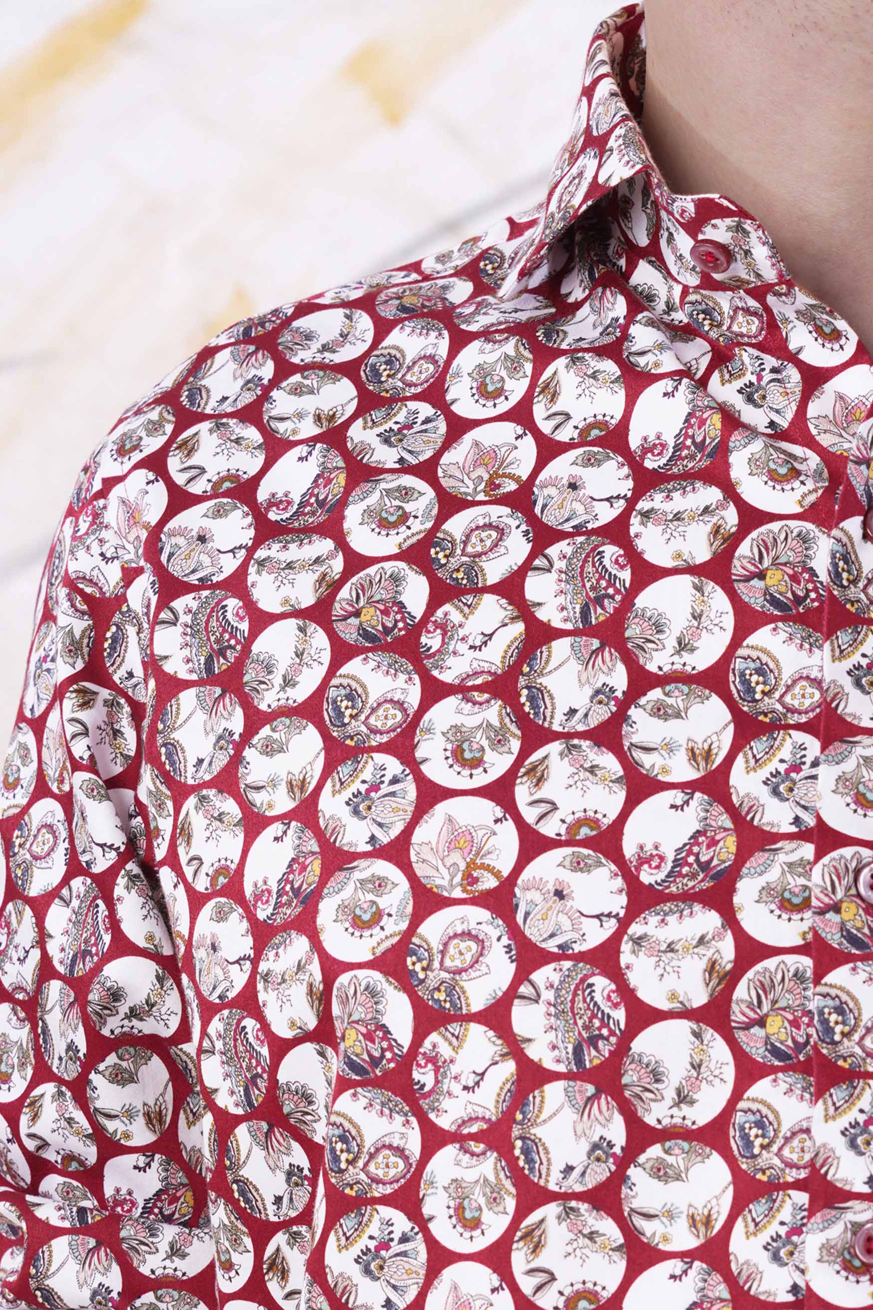 Persian Plum Maroon and White Multicolour Floral Printed Subtle Sheen Super Soft Premium Cotton Designer Shirt