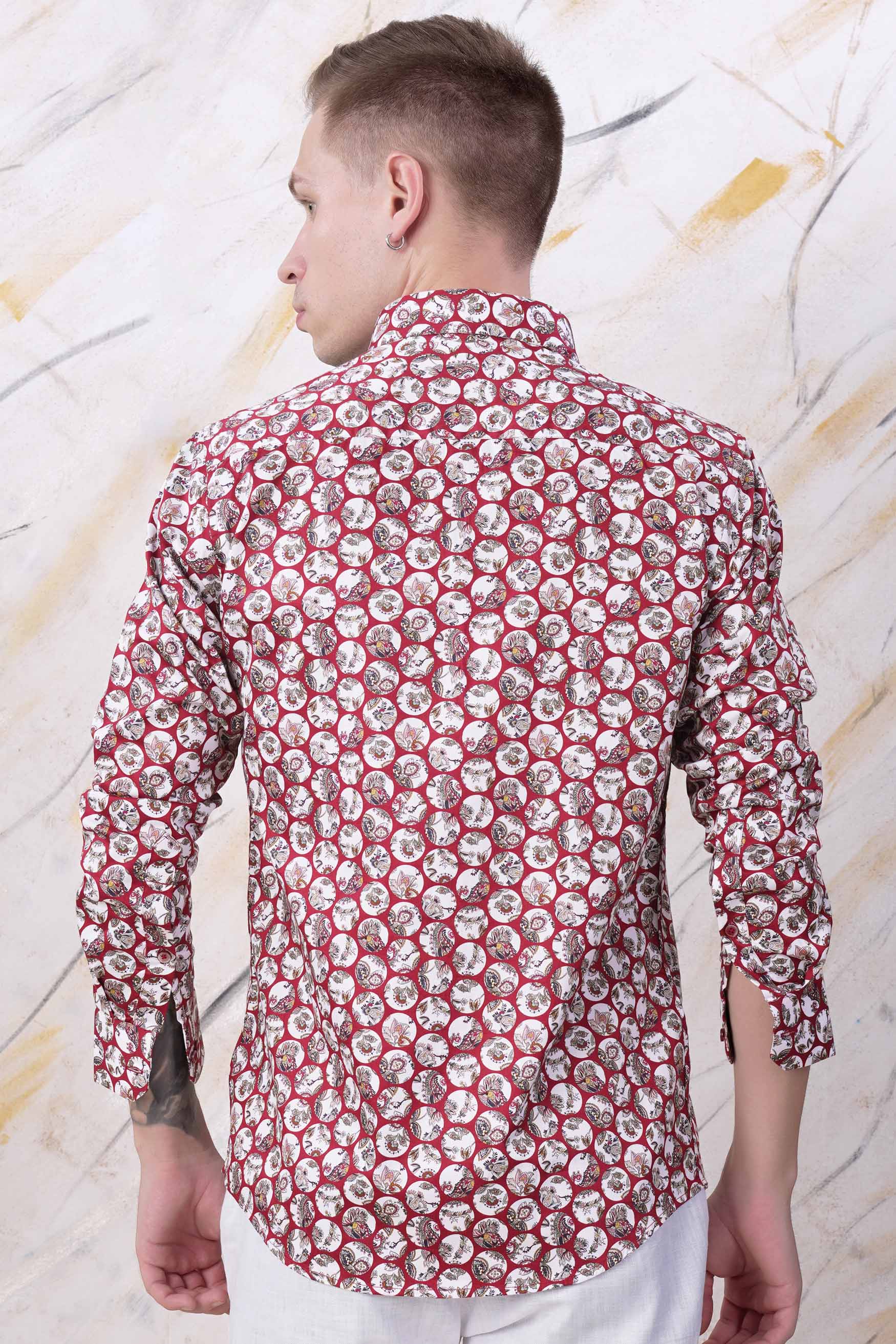 Persian Plum Maroon and White Multicolour Floral Printed Subtle Sheen Super Soft Premium Cotton Designer Shirt