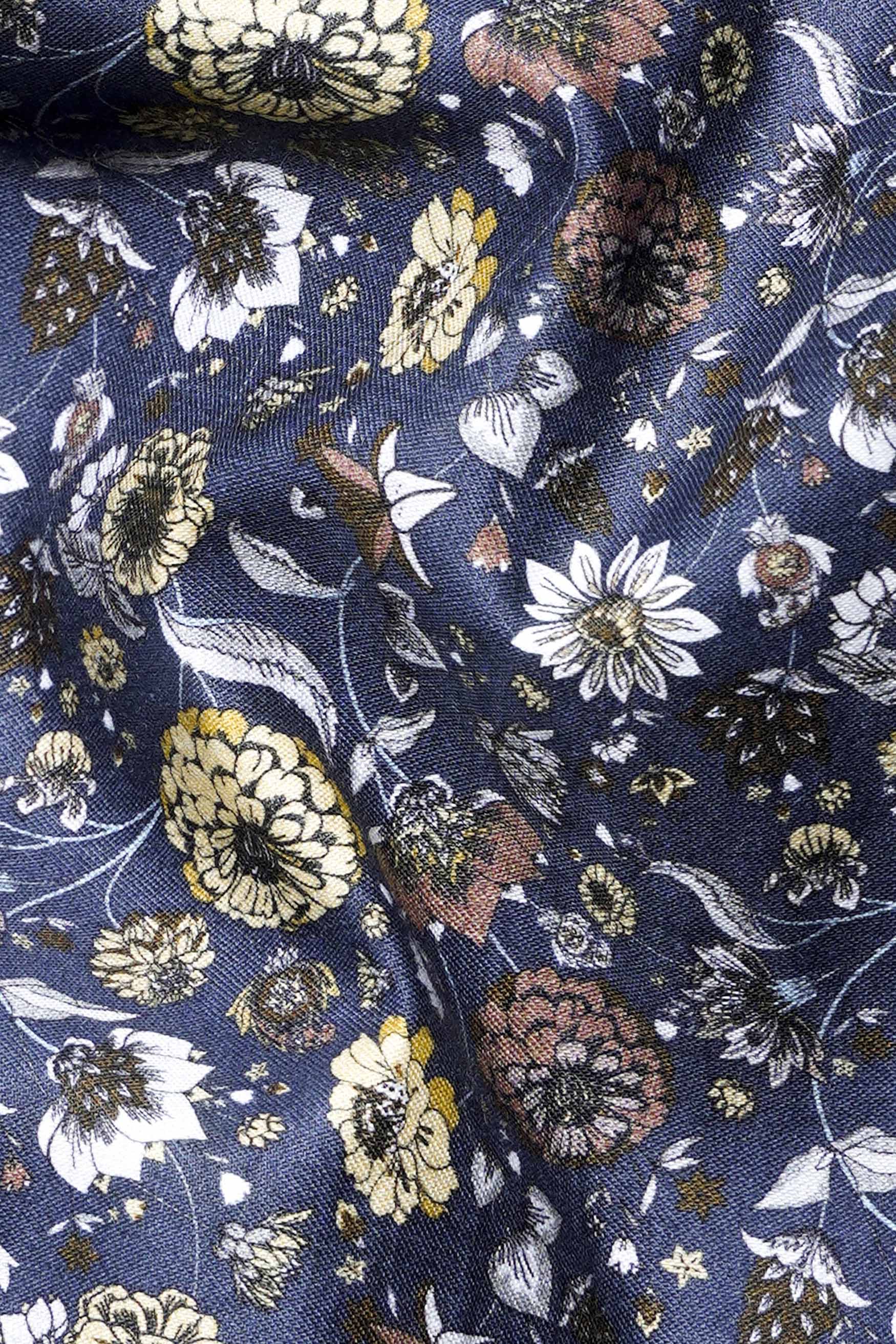 Cloud Burst Blue Multicolour Floral Printed Subtle Sheen Super Soft Premium Cotton Shirt