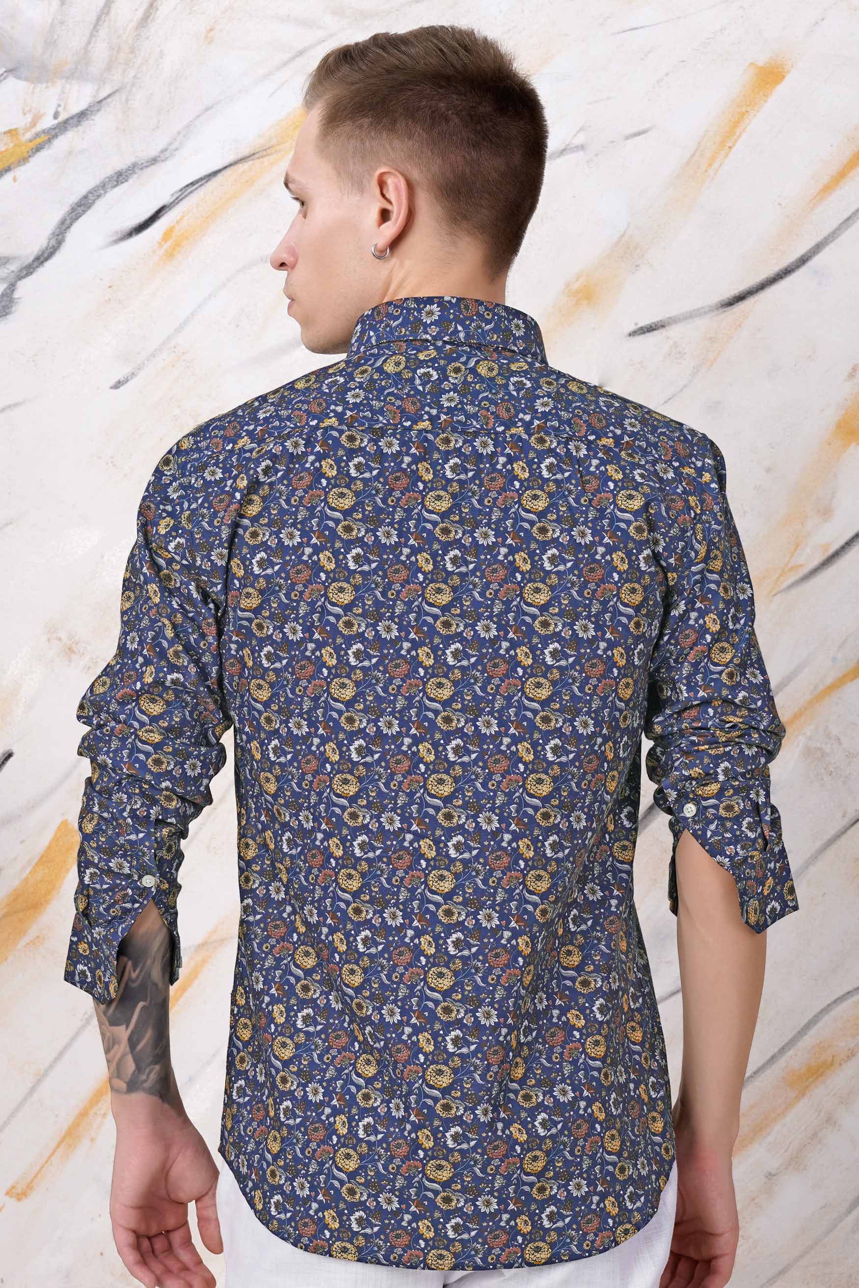 Cloud Burst Blue Multicolour Floral Printed Subtle Sheen Super Soft Premium Cotton Shirt