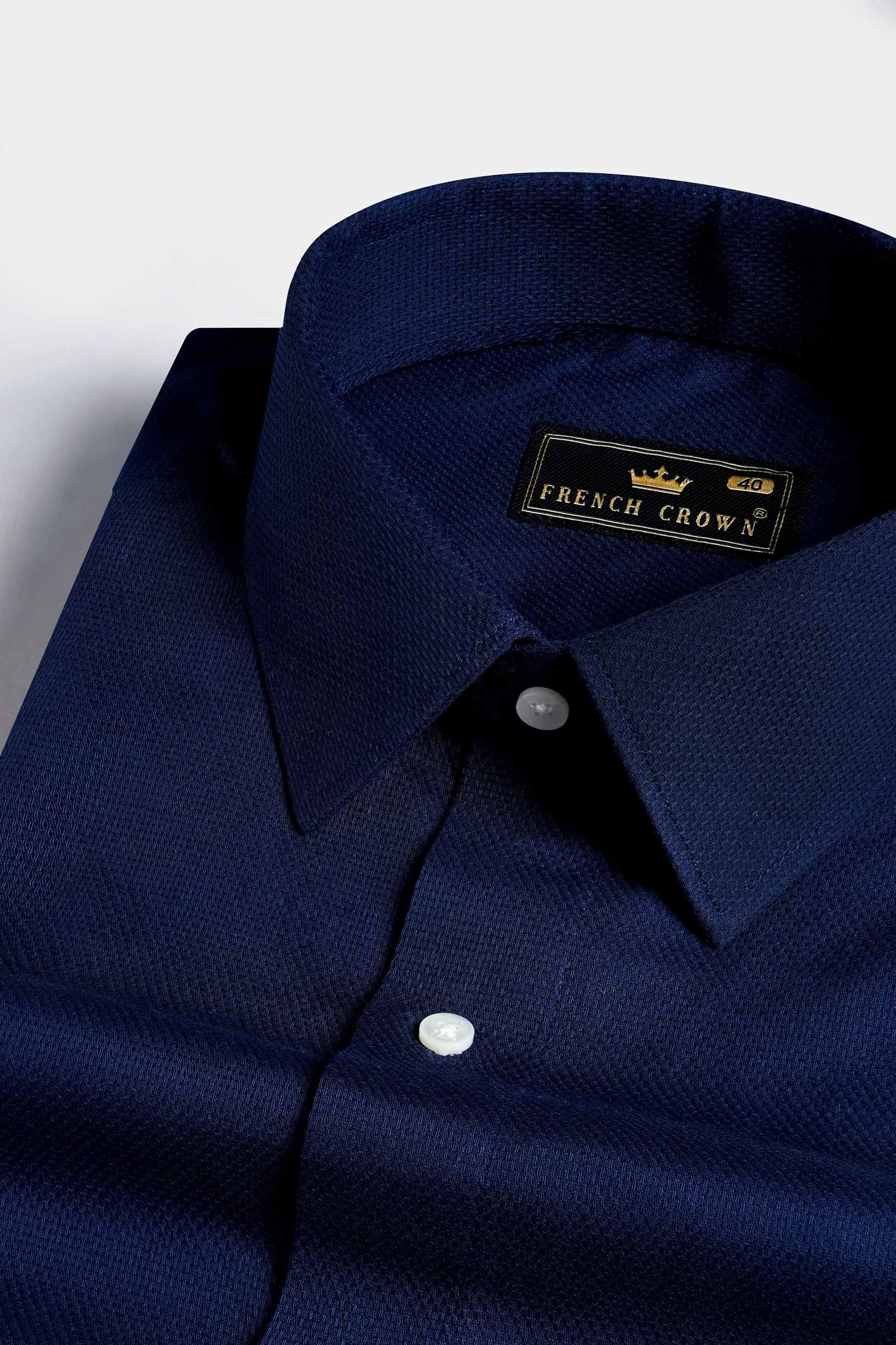 Firefly Blue Dobby Textured Premium Giza Cotton Shirt