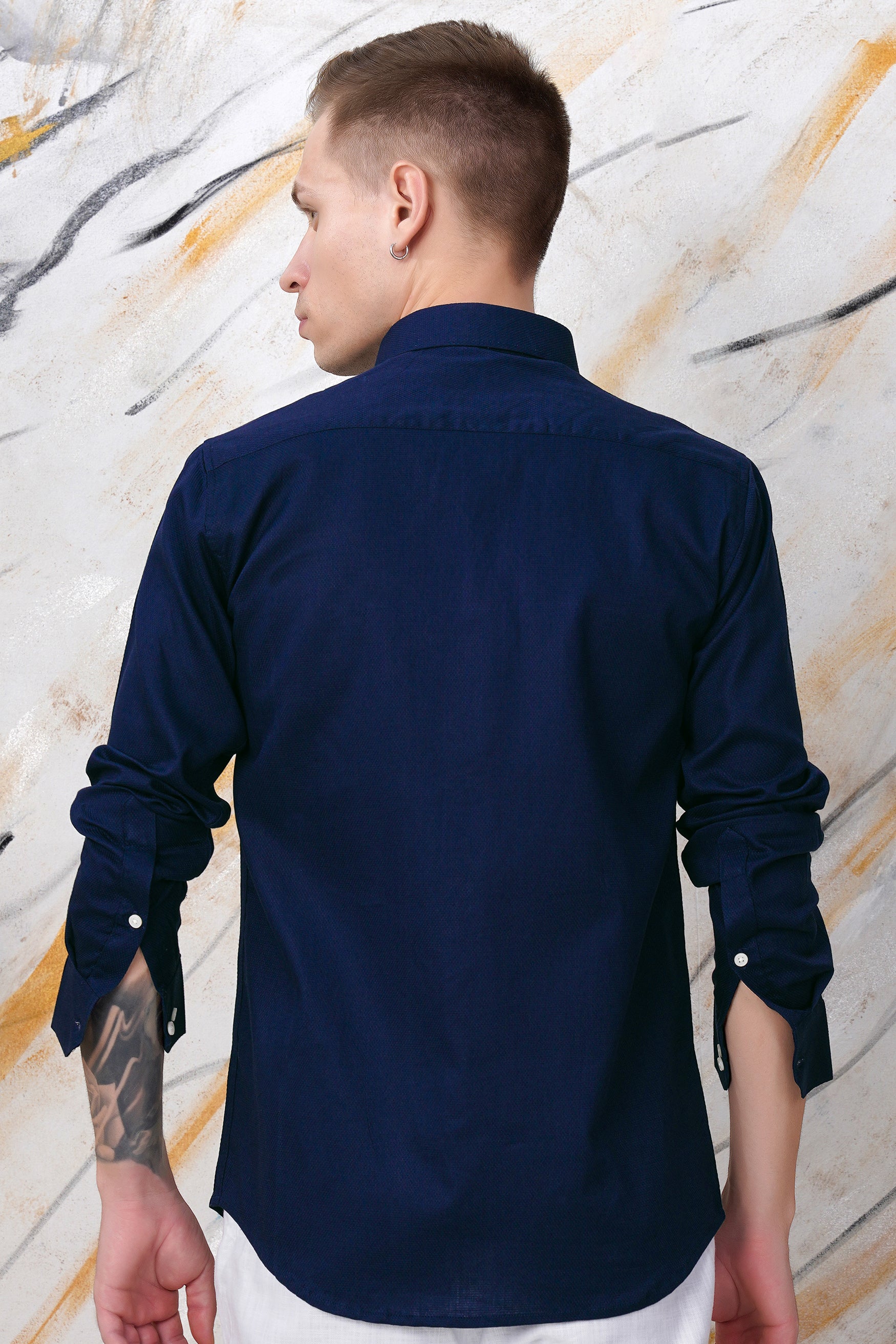 Firefly Blue Dobby Textured Premium Giza Cotton Shirt