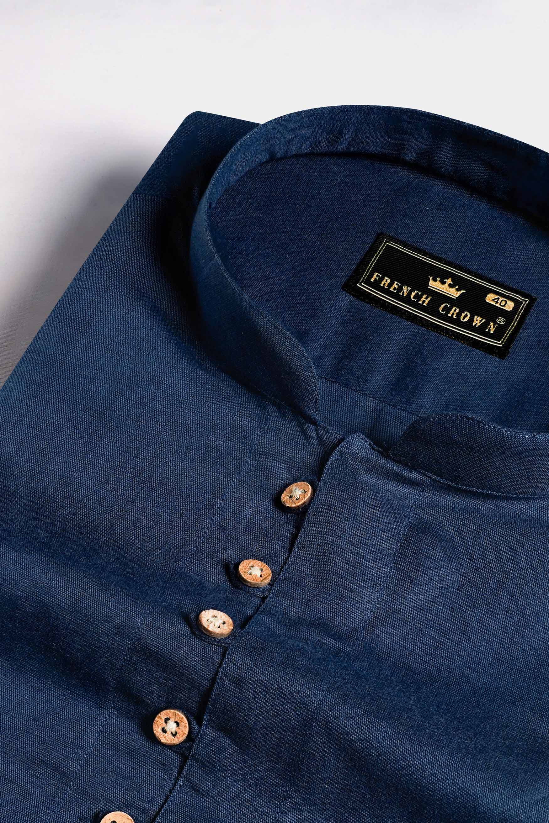 Nile Blue Luxurious Linen Kurta Shirt