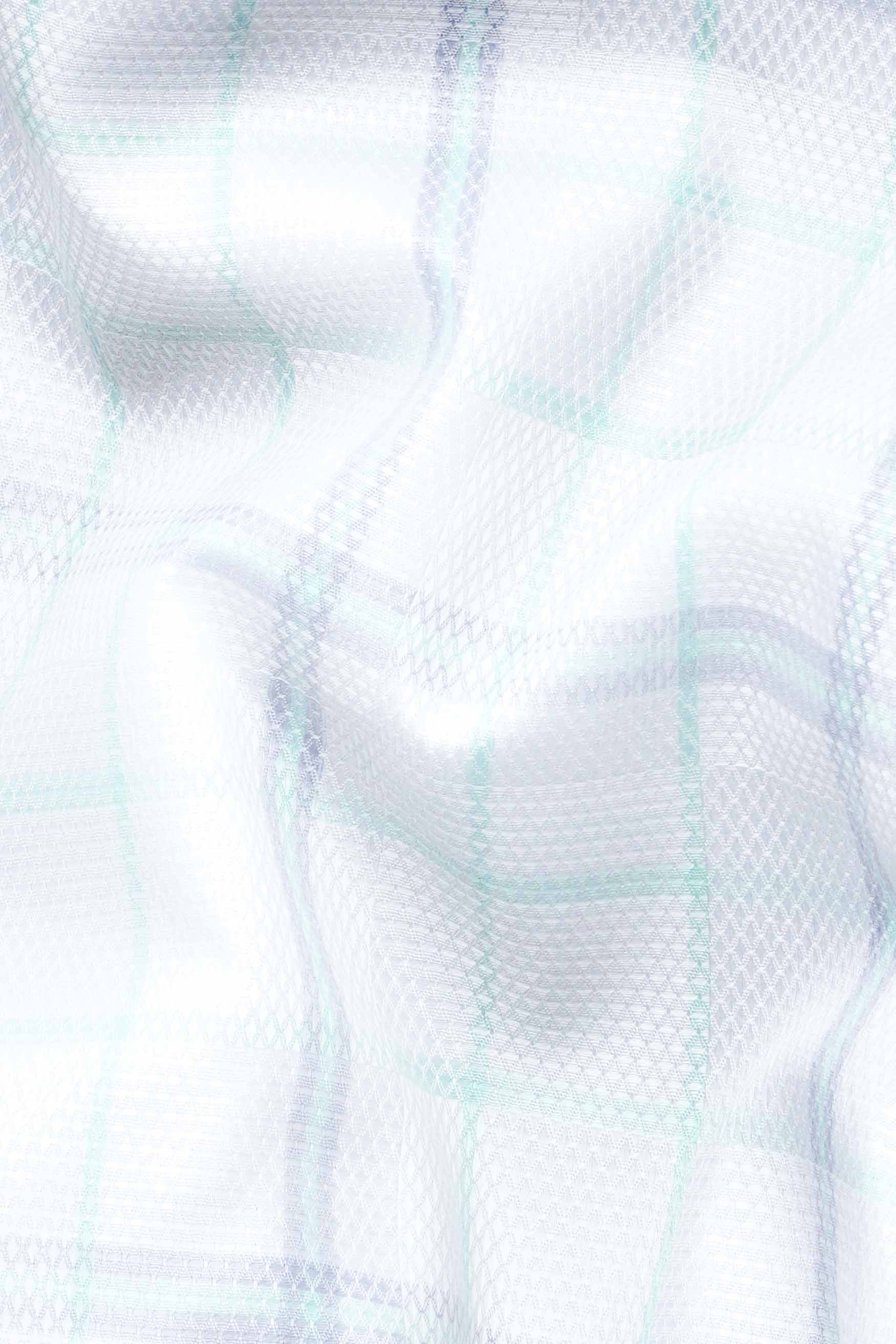 Bright White and Glacier Green Dobby Textured Premium Giza Cotton Shirt