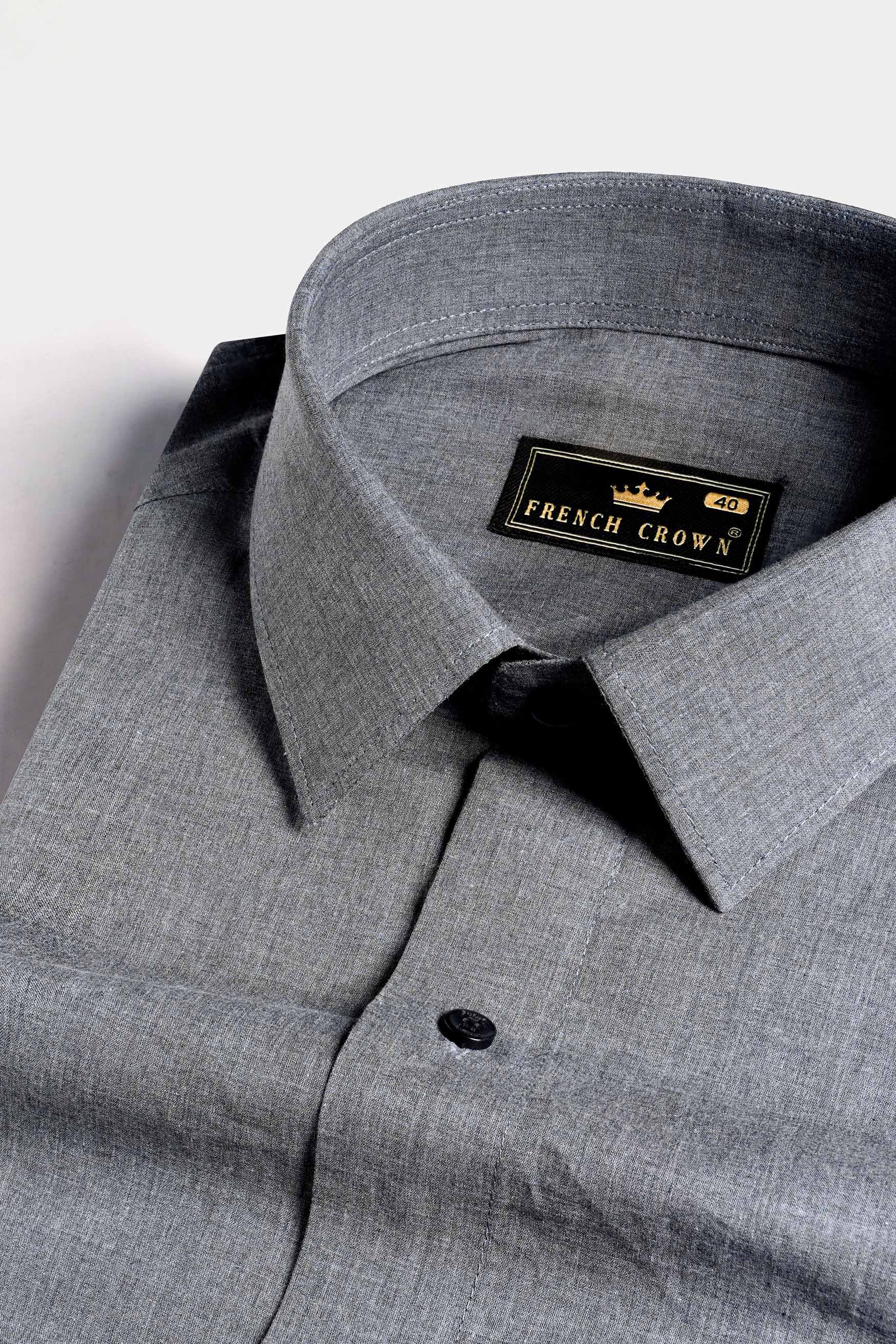 Dim Gray with Black Pockets Chambray Designer Shirt